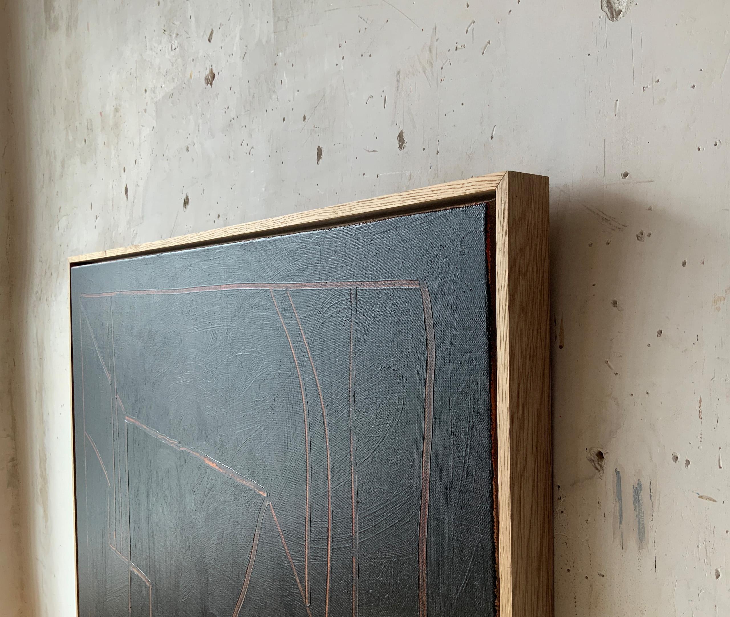 POMERIGGIO di Ramon Enrich - Pittura di paesaggio geometrico, architettura, nero in vendita 6