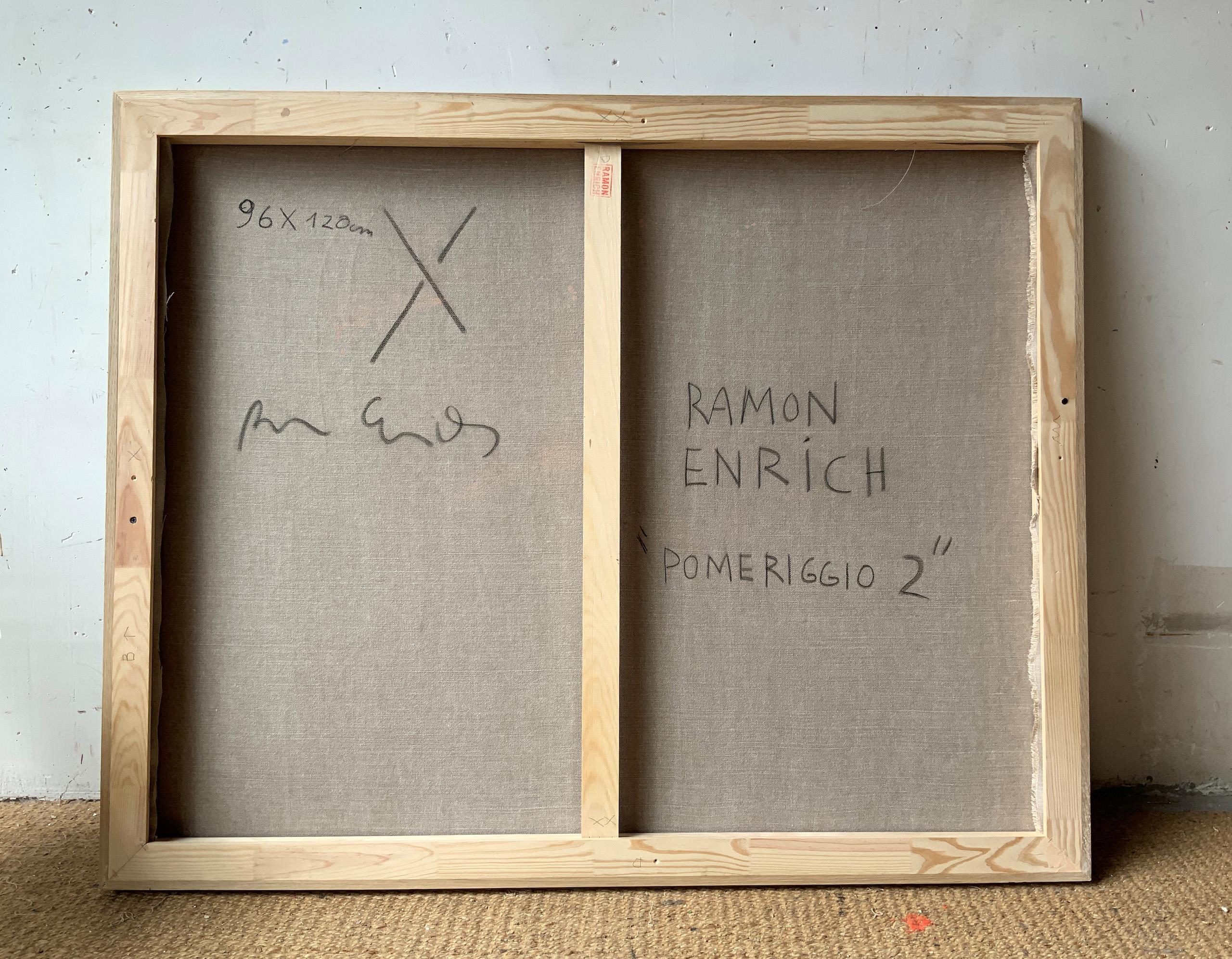 POMERIGGIO by Ramon Enrich - Geometric landscape painting, architecture, black For Sale 7