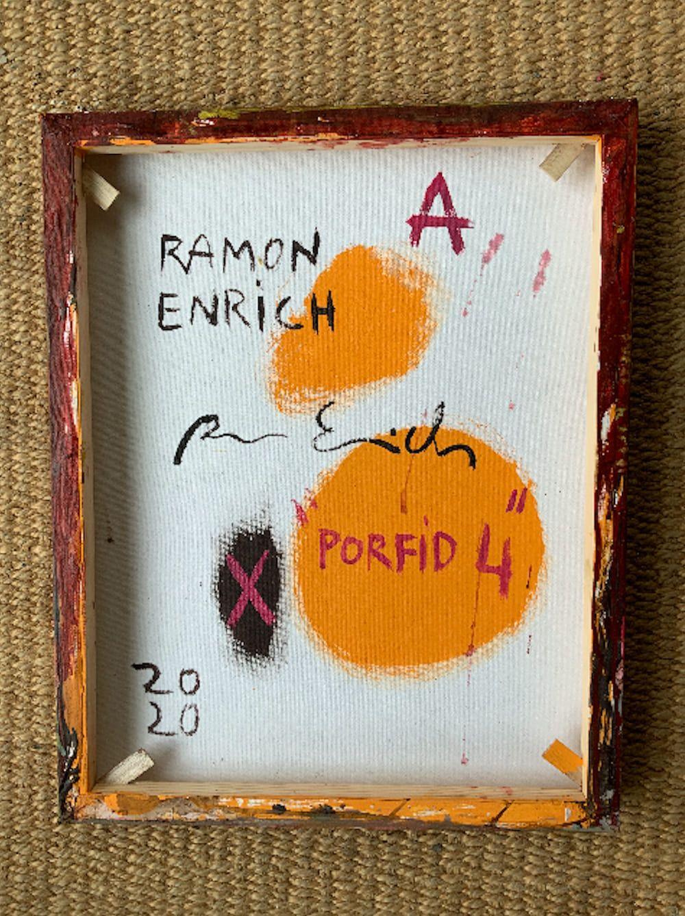 PORFID-4 de Ramon Enrich - Peinture de paysage urbain géométrique, rouge et jaune en vente 1