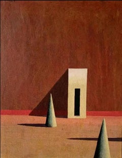 PORFID-4 by Ramon Enrich - Geometric urban landscape painting, red and yellow