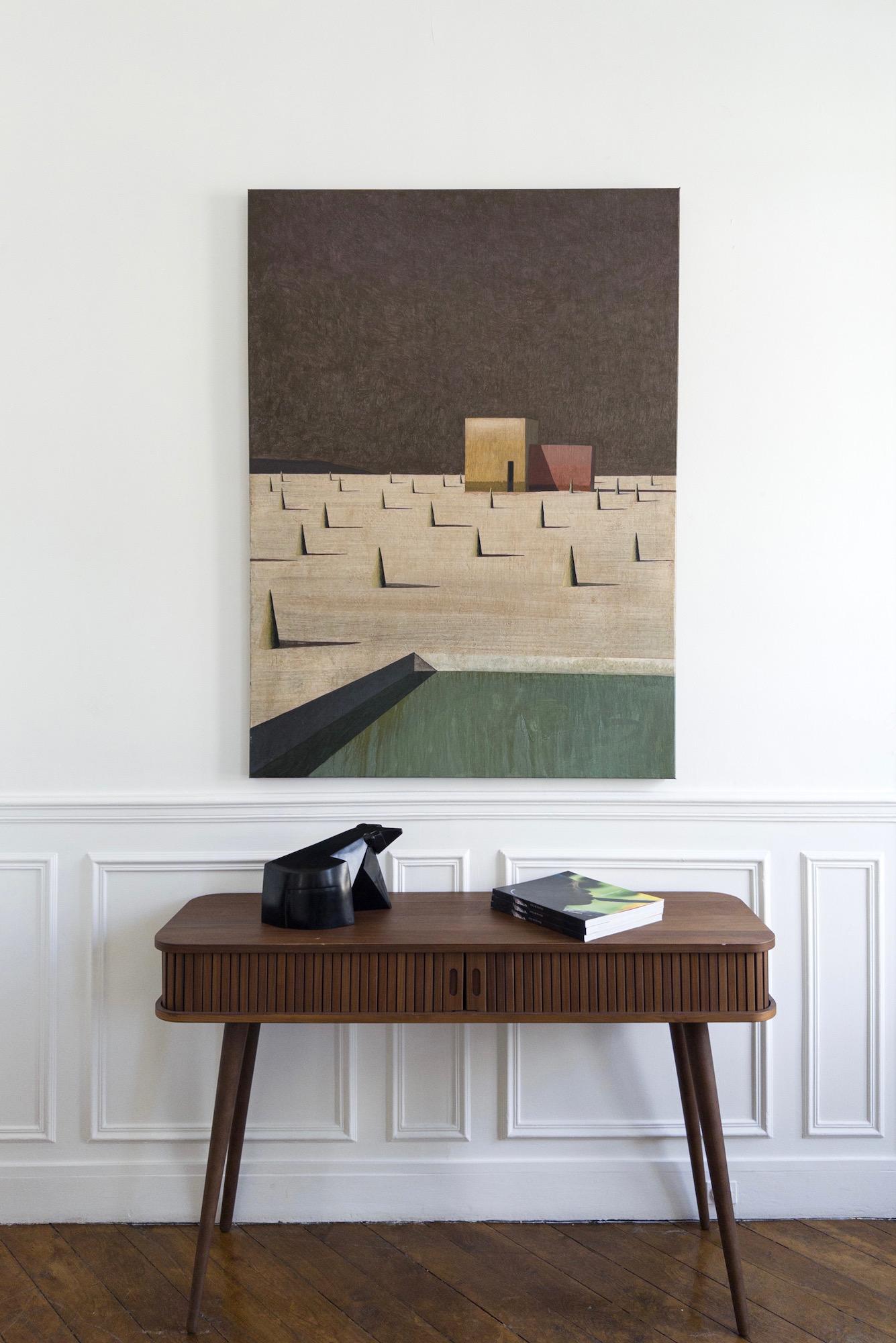 Proto 03 von Ramon Enrich - Zeitgenössische geometrische Landschaftsmalerei, braun im Angebot 1