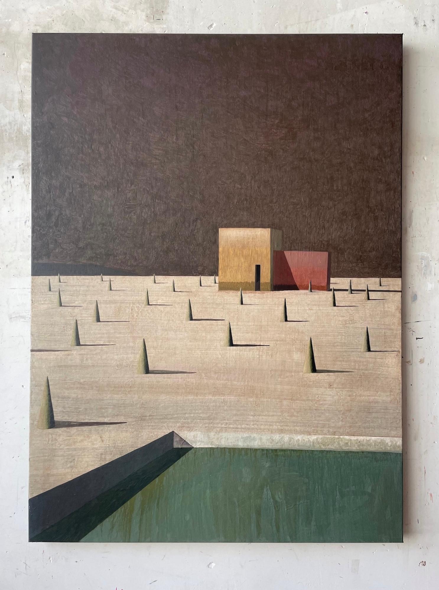 Proto 03 von Ramon Enrich - Zeitgenössische geometrische Landschaftsmalerei, braun im Angebot 3