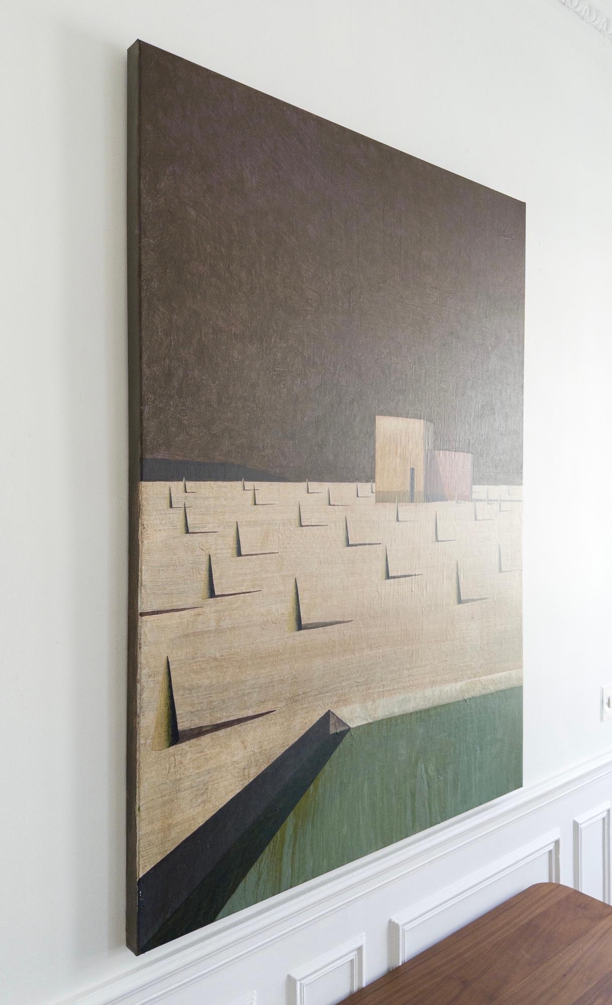 Proto 03 von Ramon Enrich - Zeitgenössische geometrische Landschaftsmalerei, braun im Angebot 5