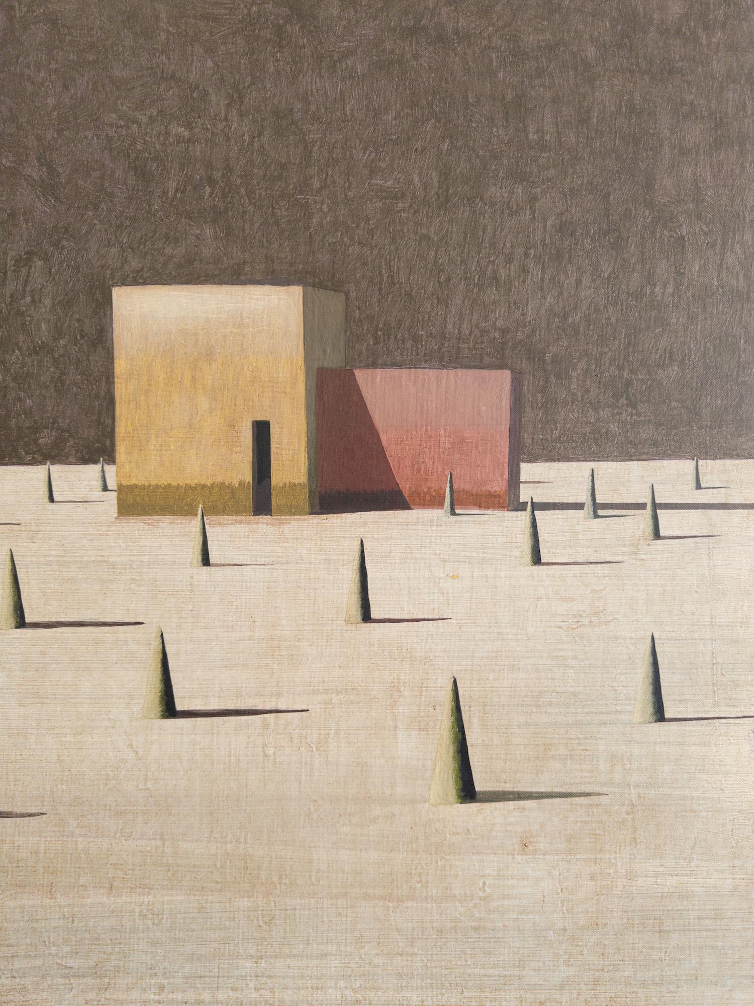 Proto 03 von Ramon Enrich - Zeitgenössische geometrische Landschaftsmalerei, braun im Angebot 6