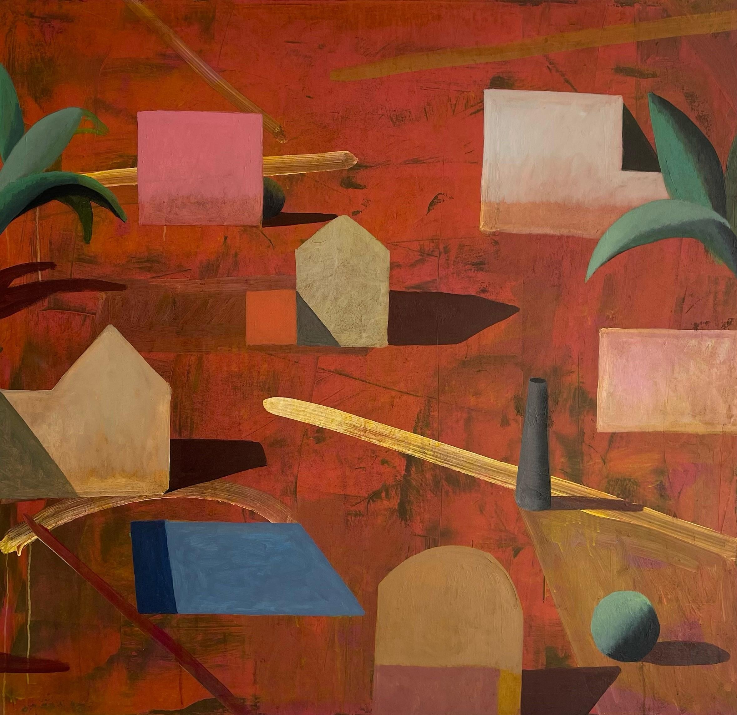 VILLAGE ROUGE de Ramon Enrich - Peinture contemporaine, paysage et architecture