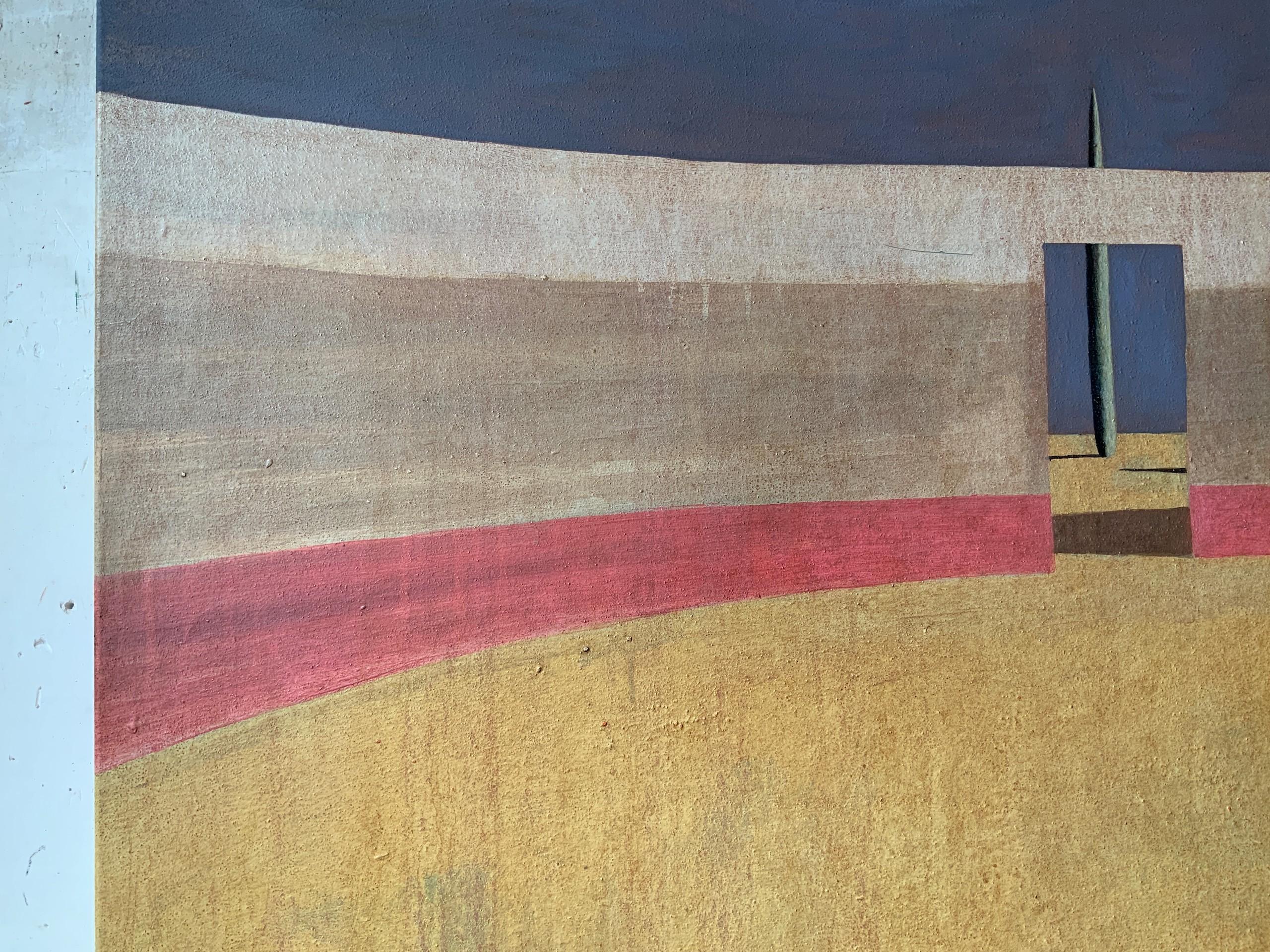 RONDO E by Ramon Enrich - Geometric landscape painting, architecture, earth tone For Sale 6