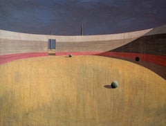 RONDO E von Ramon Enrich – Geometrische Landschaftsmalerei, Architektur, Erdtöne