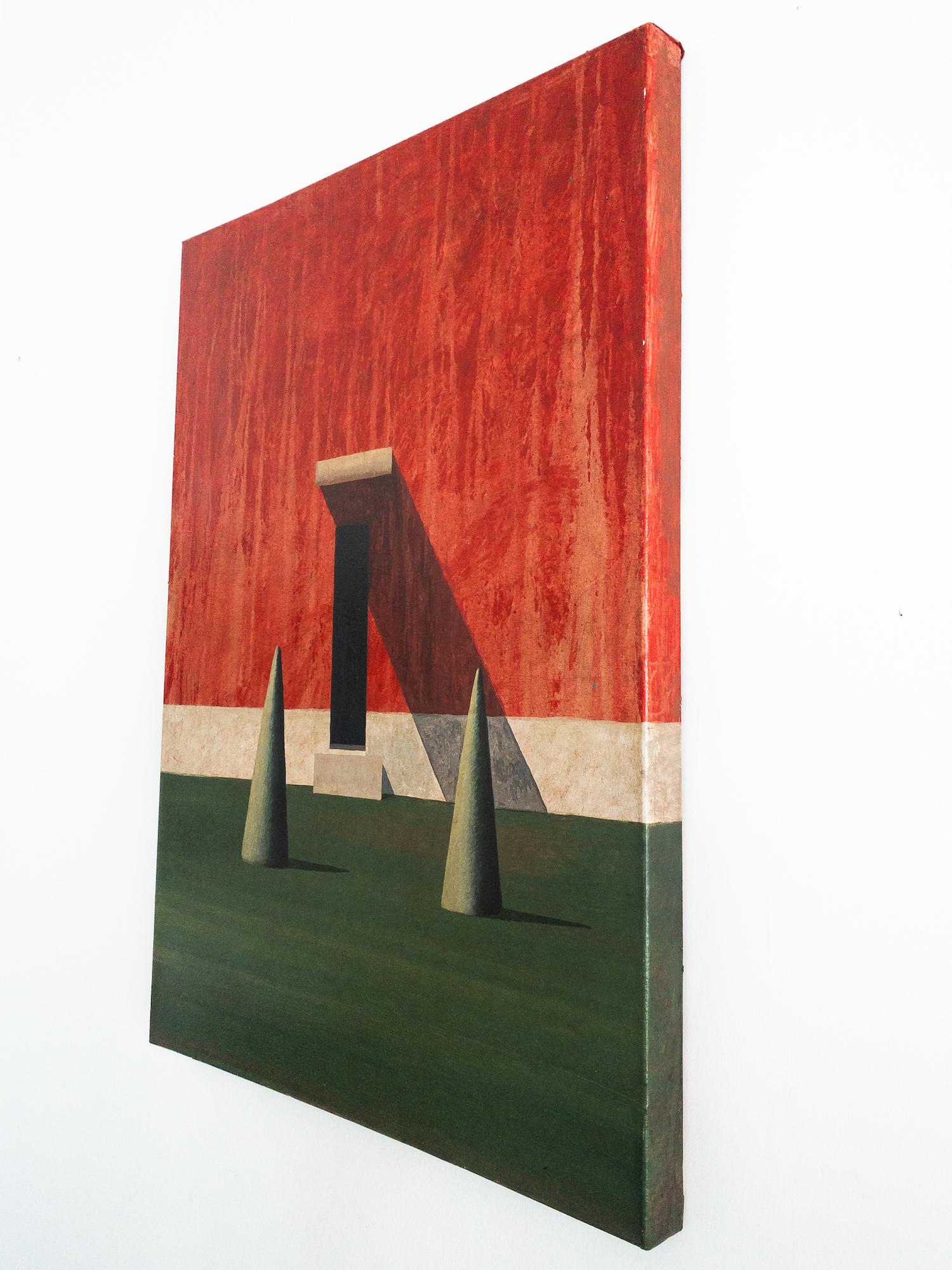 ROOD par Ramon Enrich - Peinture géométrique de paysage urbain, couleurs Vivid, rouge en vente 1