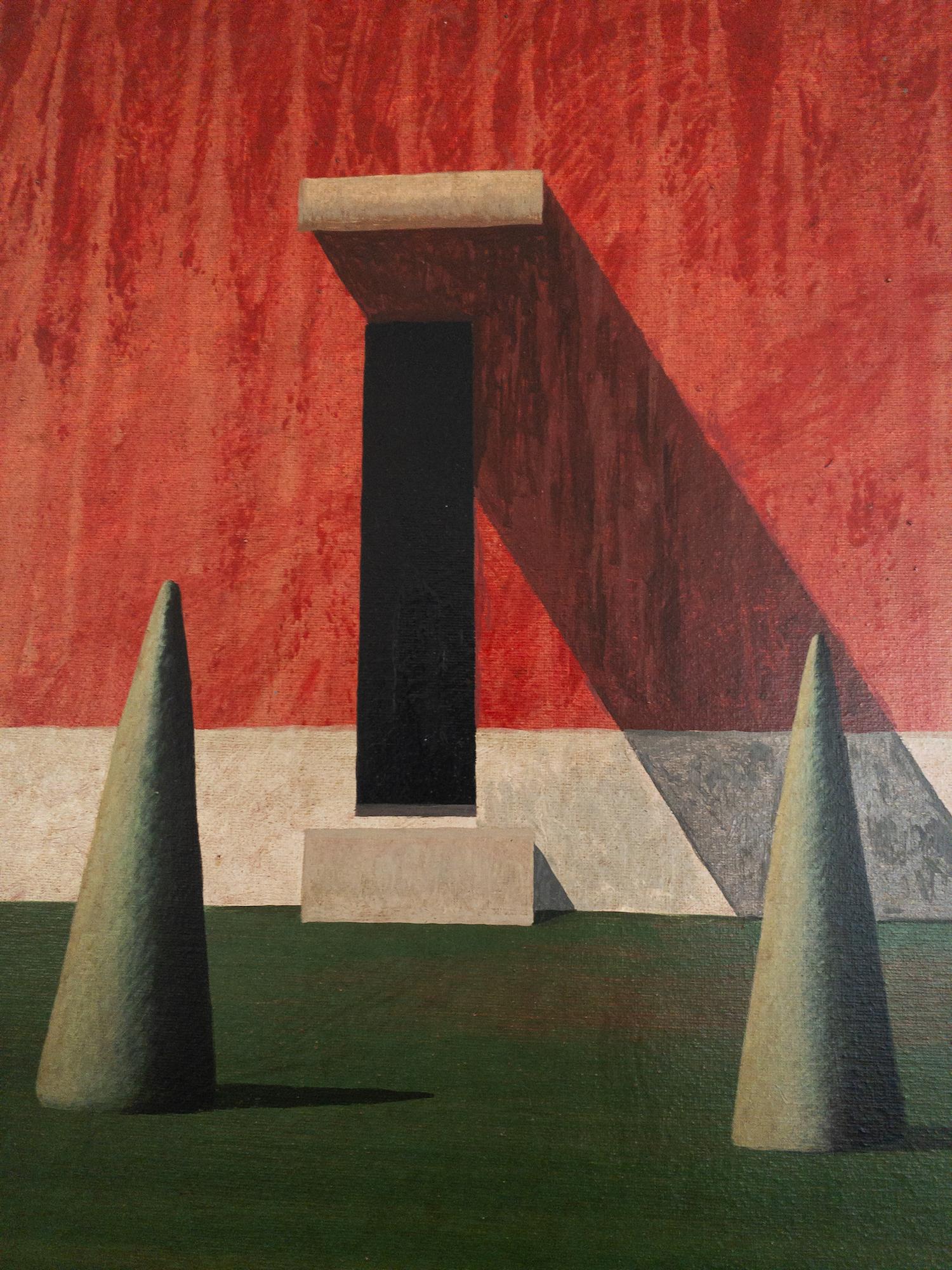 ROOD par Ramon Enrich - Peinture géométrique de paysage urbain, couleurs Vivid, rouge en vente 2