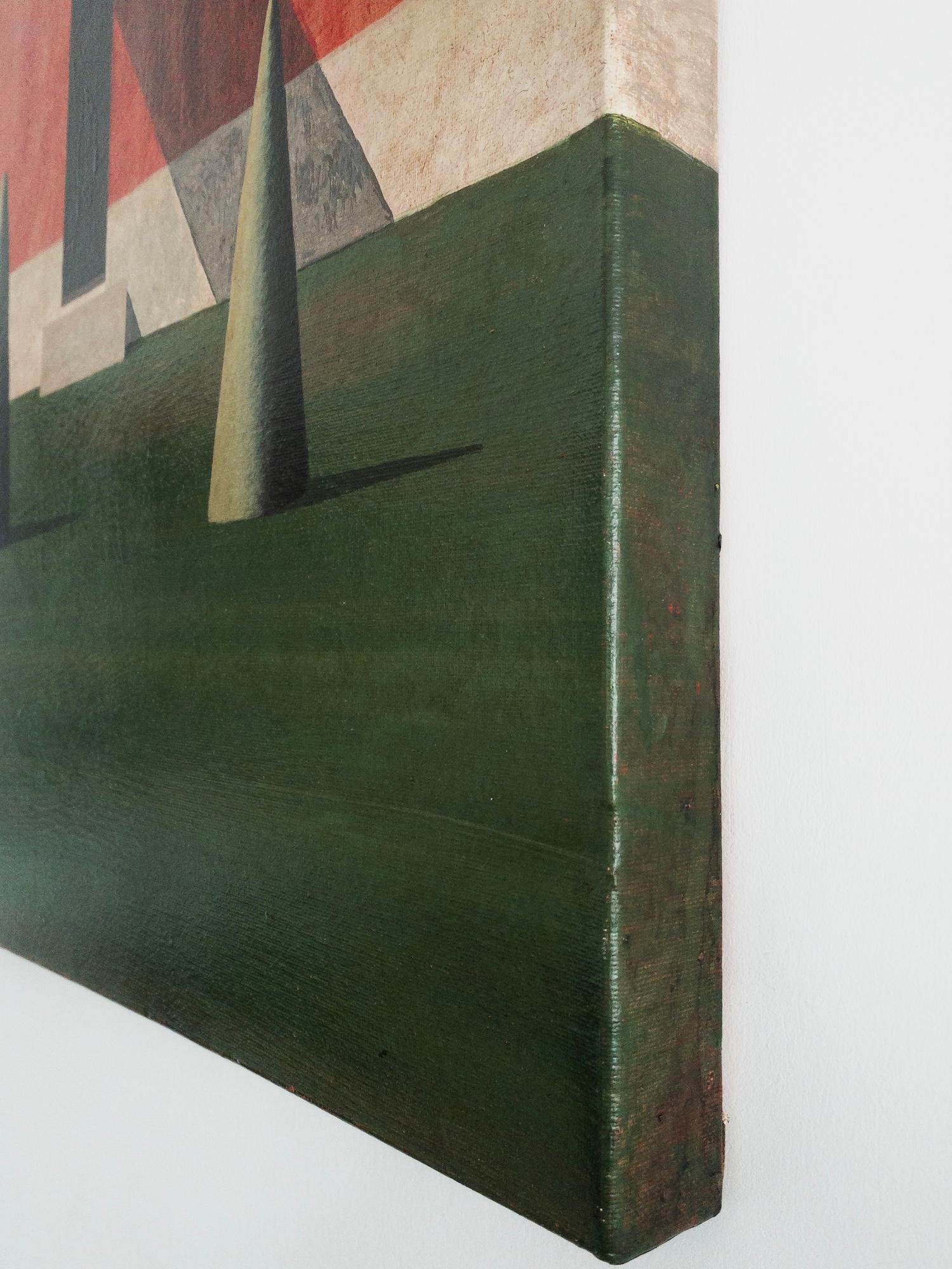 ROOD par Ramon Enrich - Peinture géométrique de paysage urbain, couleurs Vivid, rouge en vente 4