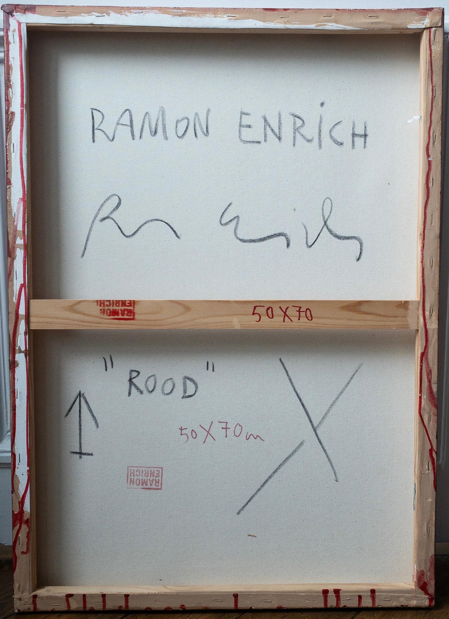 ROOD par Ramon Enrich - Peinture géométrique de paysage urbain, couleurs Vivid, rouge en vente 6