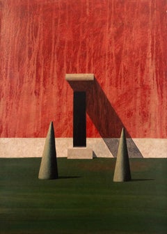 ROOD by Ramon Enrich - Geometric urban landscape painting, vivid colours, red