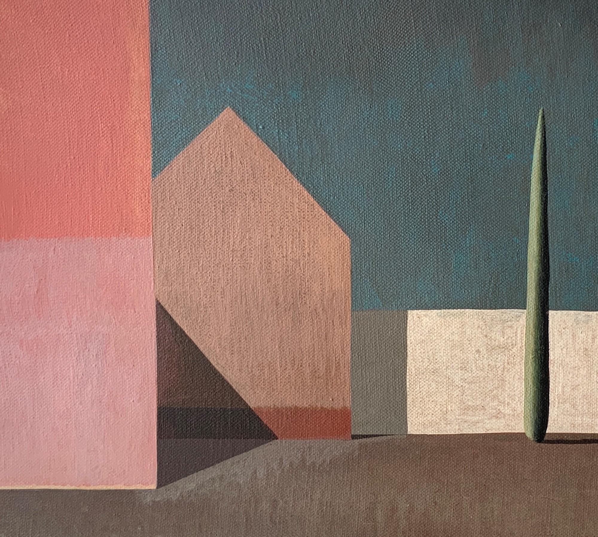 RUM by Ramon Enrich - Geometric landscape painting, architecture, earth tones For Sale 3