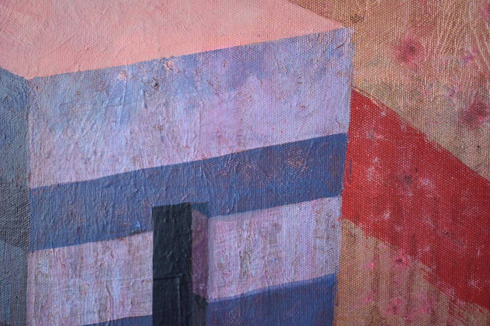 RUV de Ramon Enrich - Pintura geométrica de paisaje, tonos rojos, paisaje urbano, sombra en venta 3