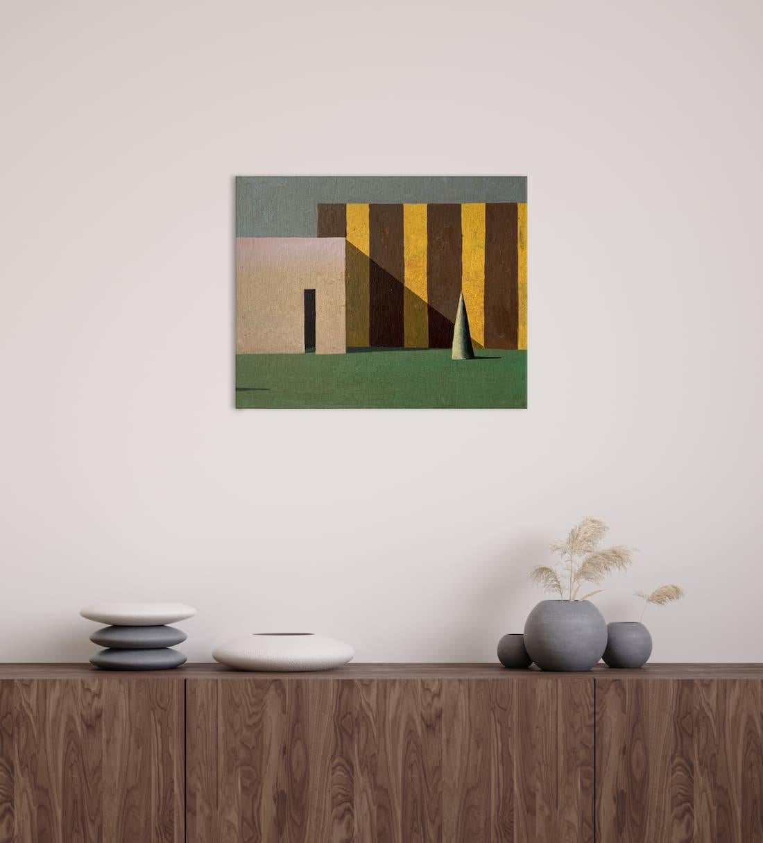 SIE de Ramon Enrich - Peinture de paysage urbain géométrique, tons terreux, village 1