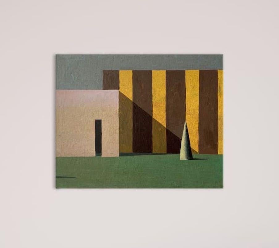 SIE de Ramon Enrich - Peinture de paysage urbain géométrique, tons terreux, village 2