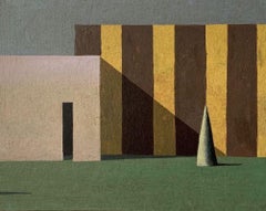 SIE de Ramon Enrich - Peinture de paysage urbain géométrique, tons terreux, village