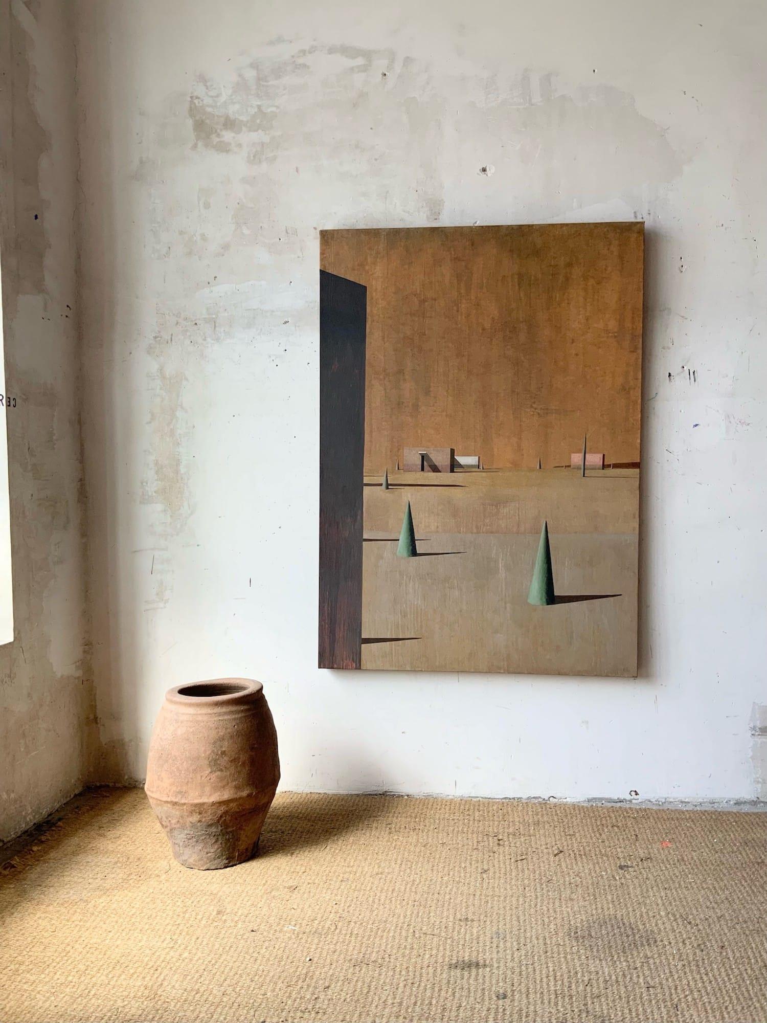 SIENA di Ramon Enrich - Pittura di paesaggio geometrico, tonalità della terra, architettura 1