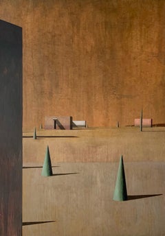 SIENA by Ramon Enrich - Geometric landscape painting, earth tones, architecture