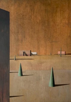 SIENA di Ramon Enrich - Pittura di paesaggio geometrico, tonalità della terra, architettura