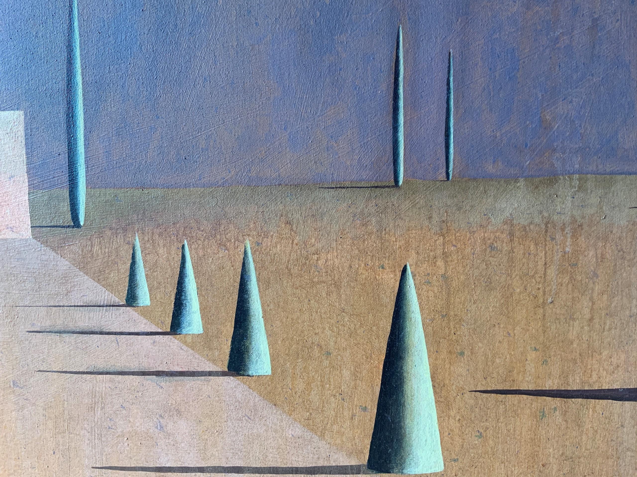 SREP by Ramon Enrich - Geometric landscape painting, architecture, earth tones For Sale 2