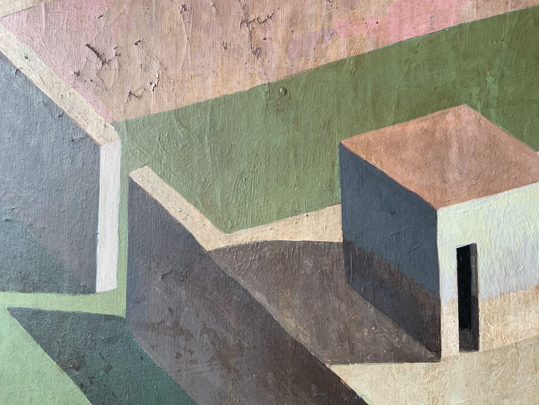 TIUCRIC par Ramon Enrich - Peinture géométrique contemporaine de paysage, vert, rose en vente 2