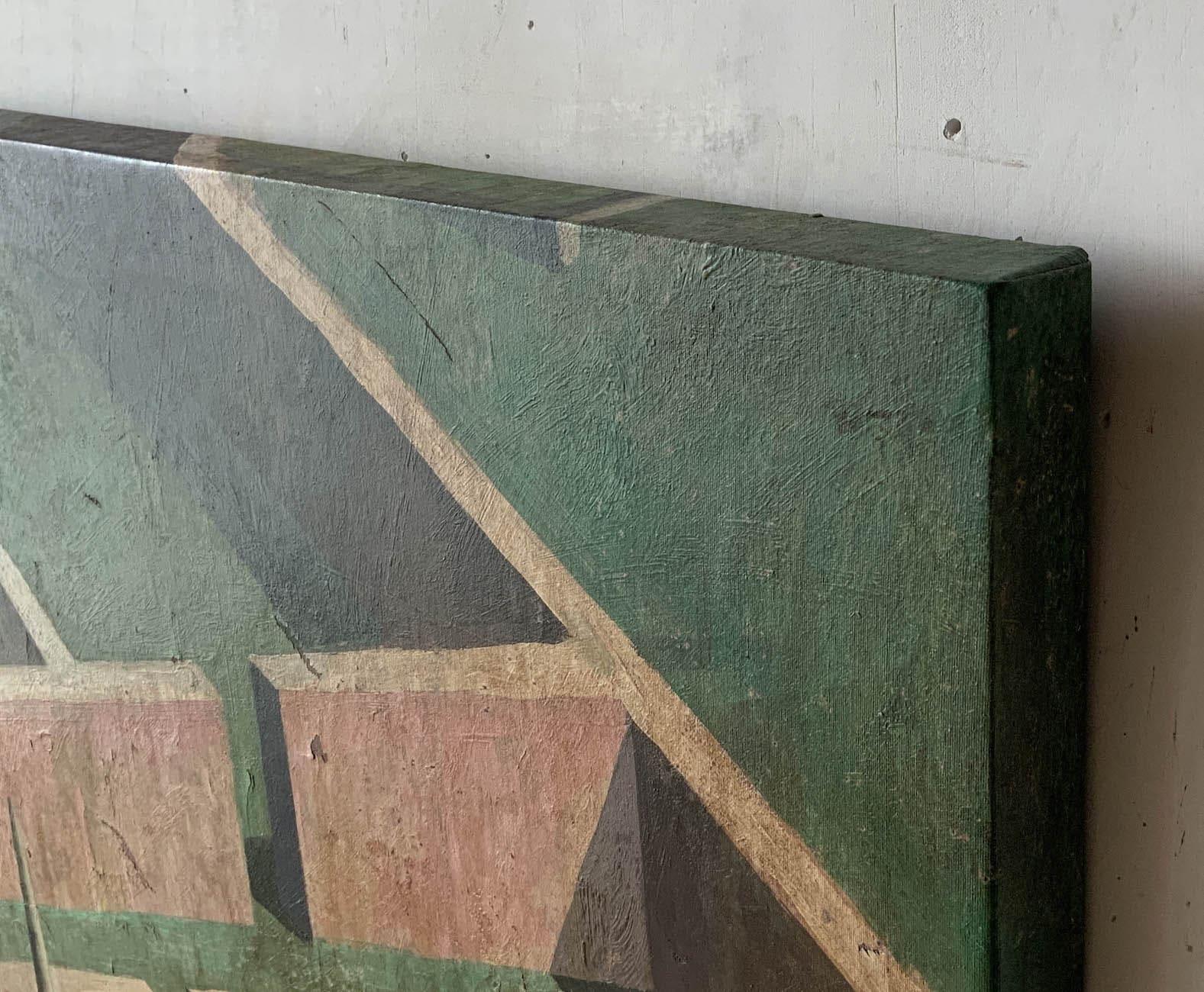 TIUCRIC von Ramon Enrich - Zeitgenössische geometrische Landschaftsmalerei, grün, rosa im Angebot 3