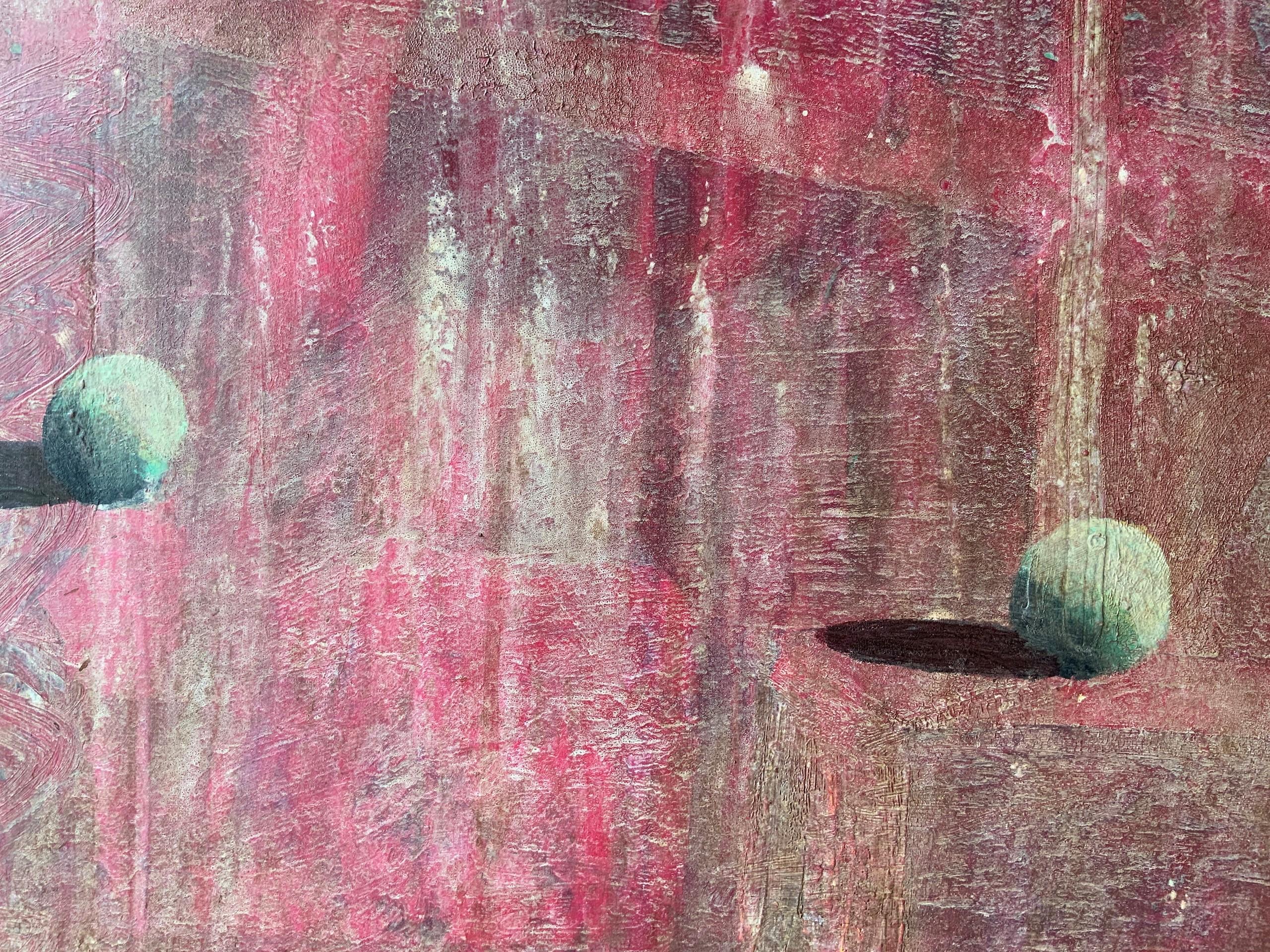 TORRUB by Ramon Enrich - Geometric landscape painting, red tones, architecture For Sale 4