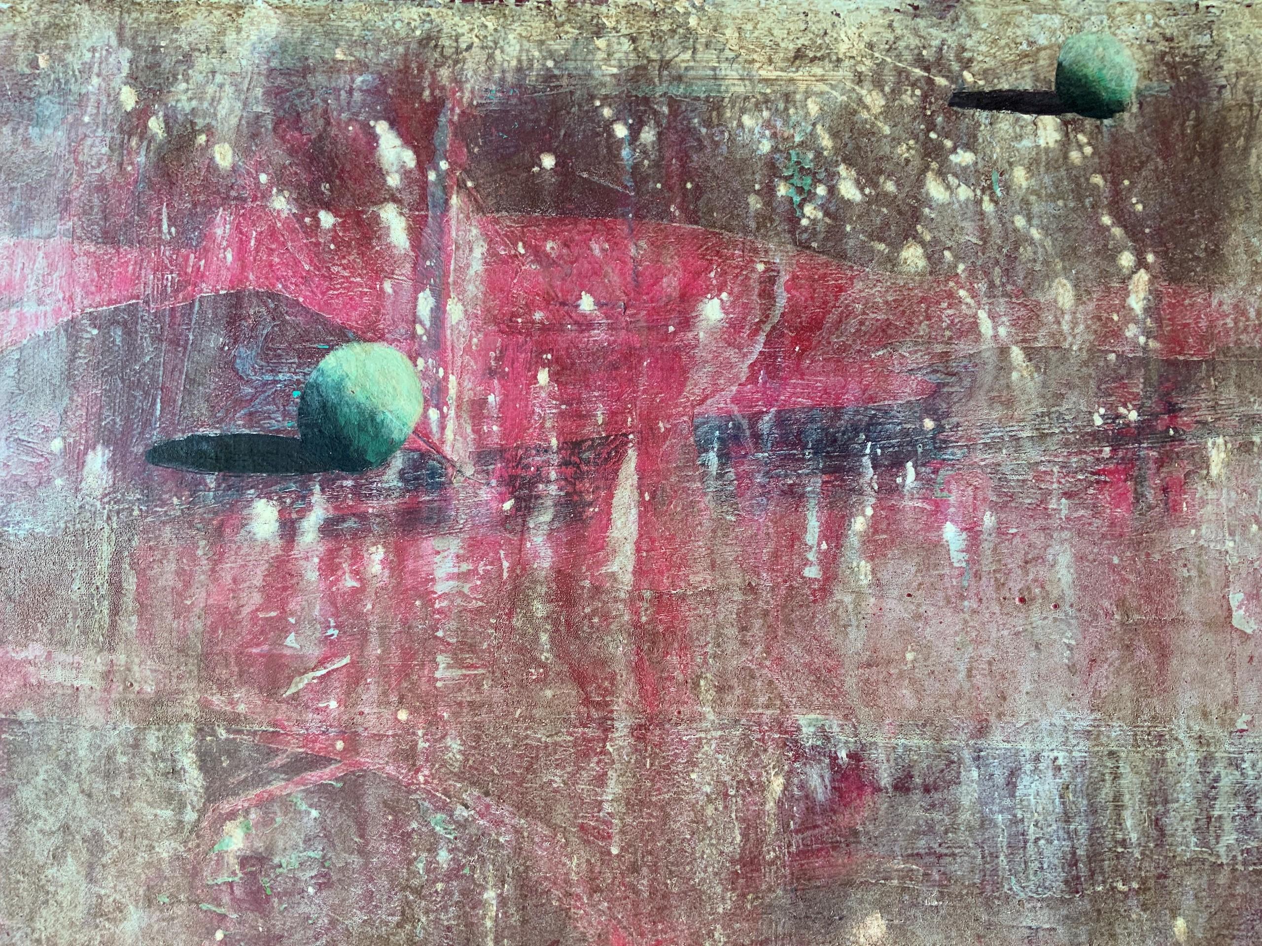 TORRUB by Ramon Enrich - Geometric landscape painting, red tones, architecture en vente 6