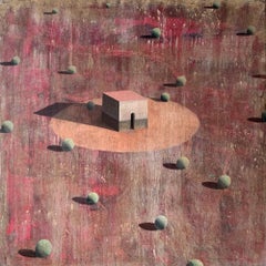 TORRUB by Ramon Enrich - Geometric landscape painting, red tones, architecture