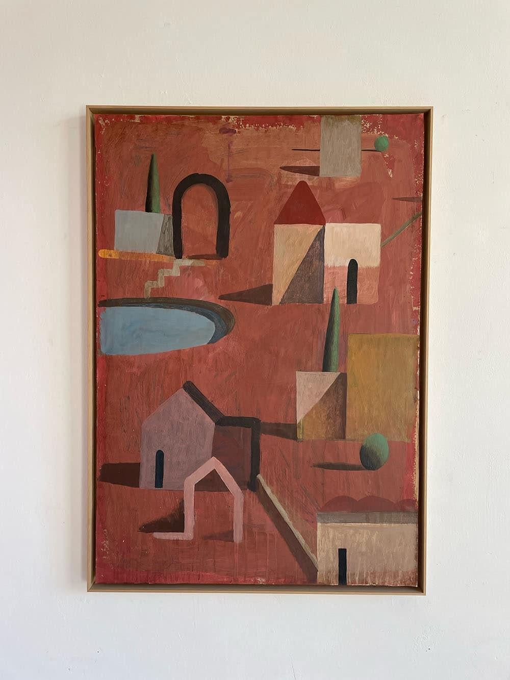 TROPIC 1 de Ramon Enrich - Peinture de paysage géométrique,  tons de terre en vente 1