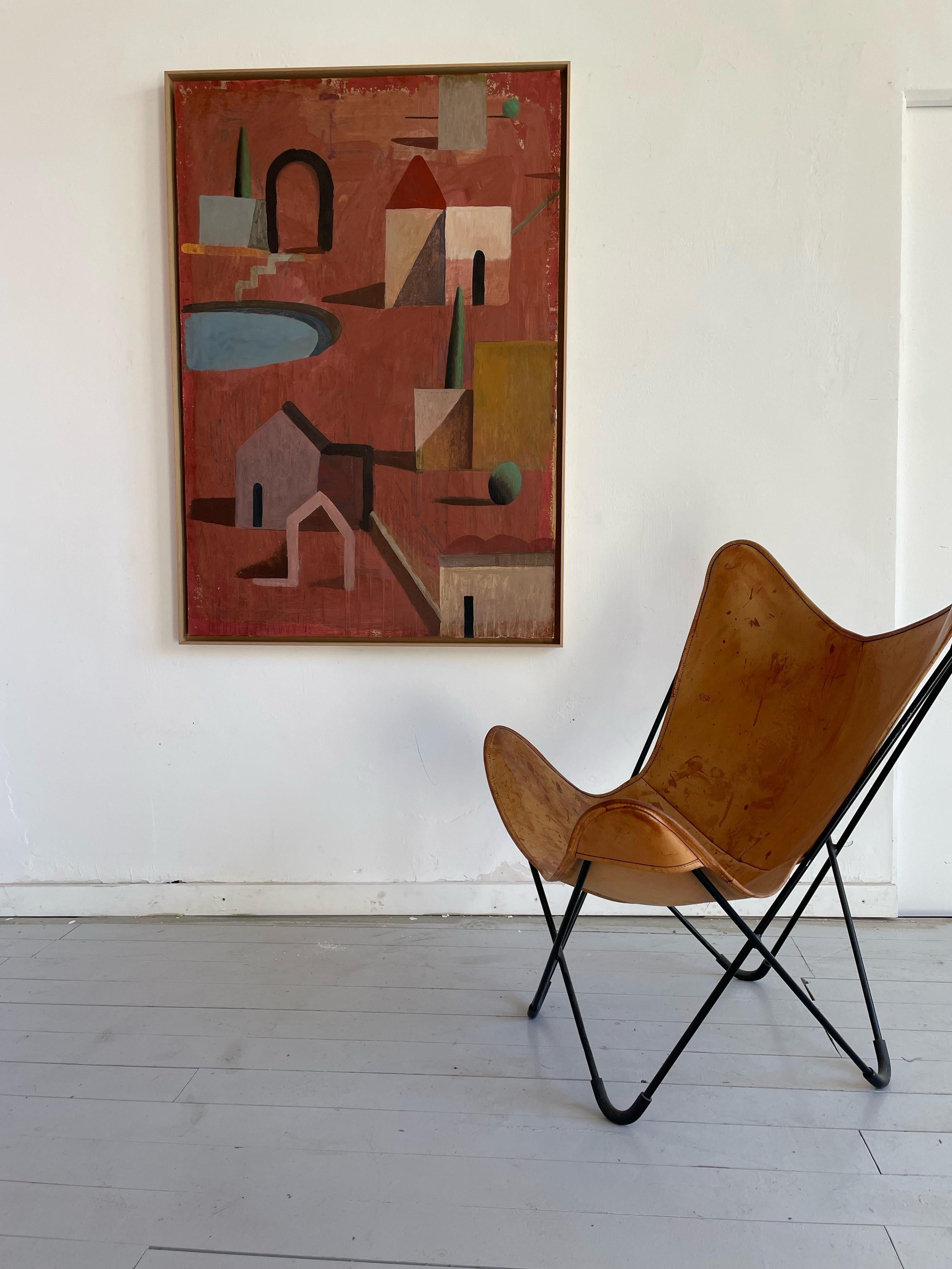 TROPIC 1 by Ramon Enrich - Landscape painting, earth tones, architecture, city For Sale 8