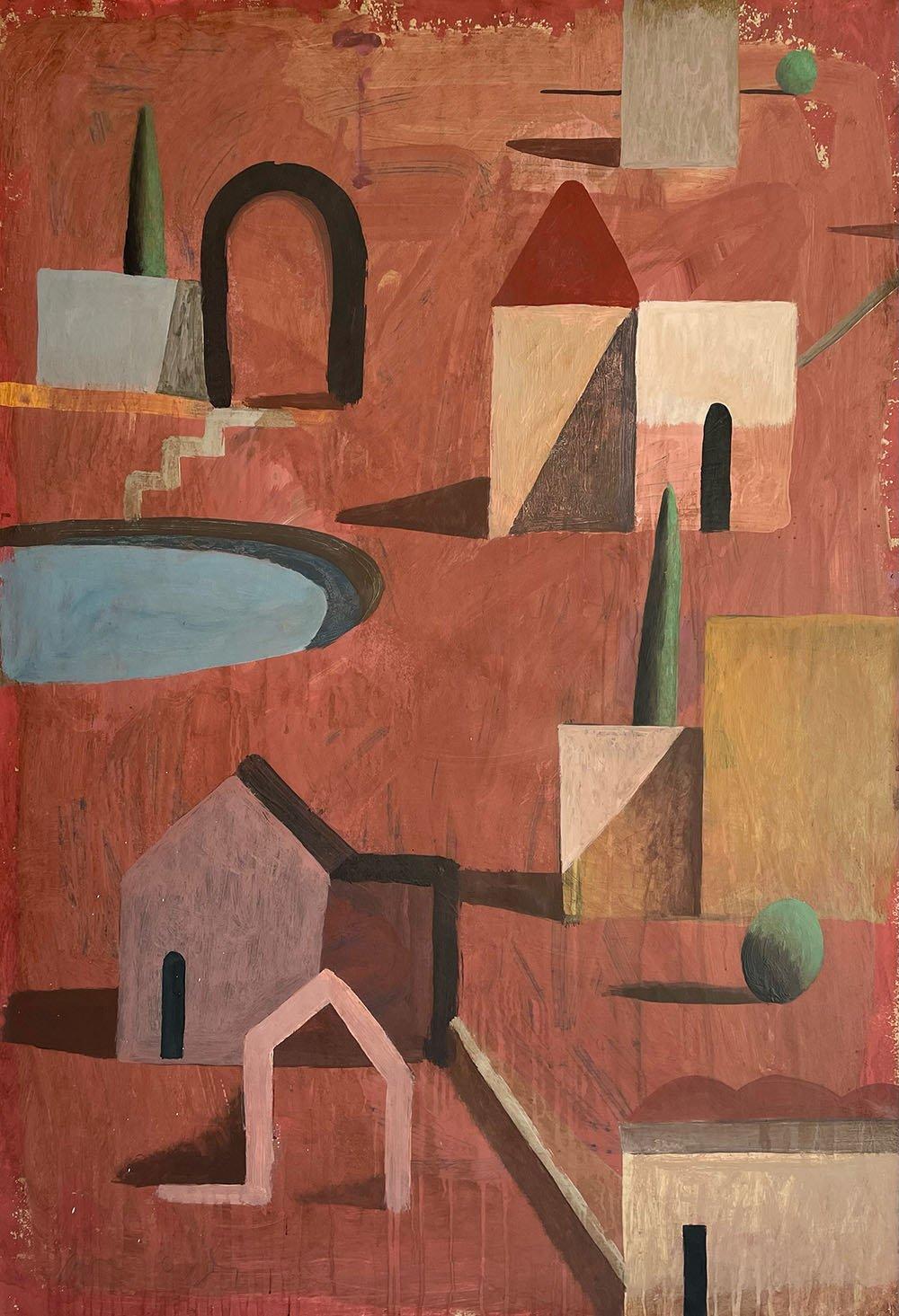 TROPIC 1 de Ramon Enrich - Pintura de paisaje, tonos tierra, arquitectura, ciudad