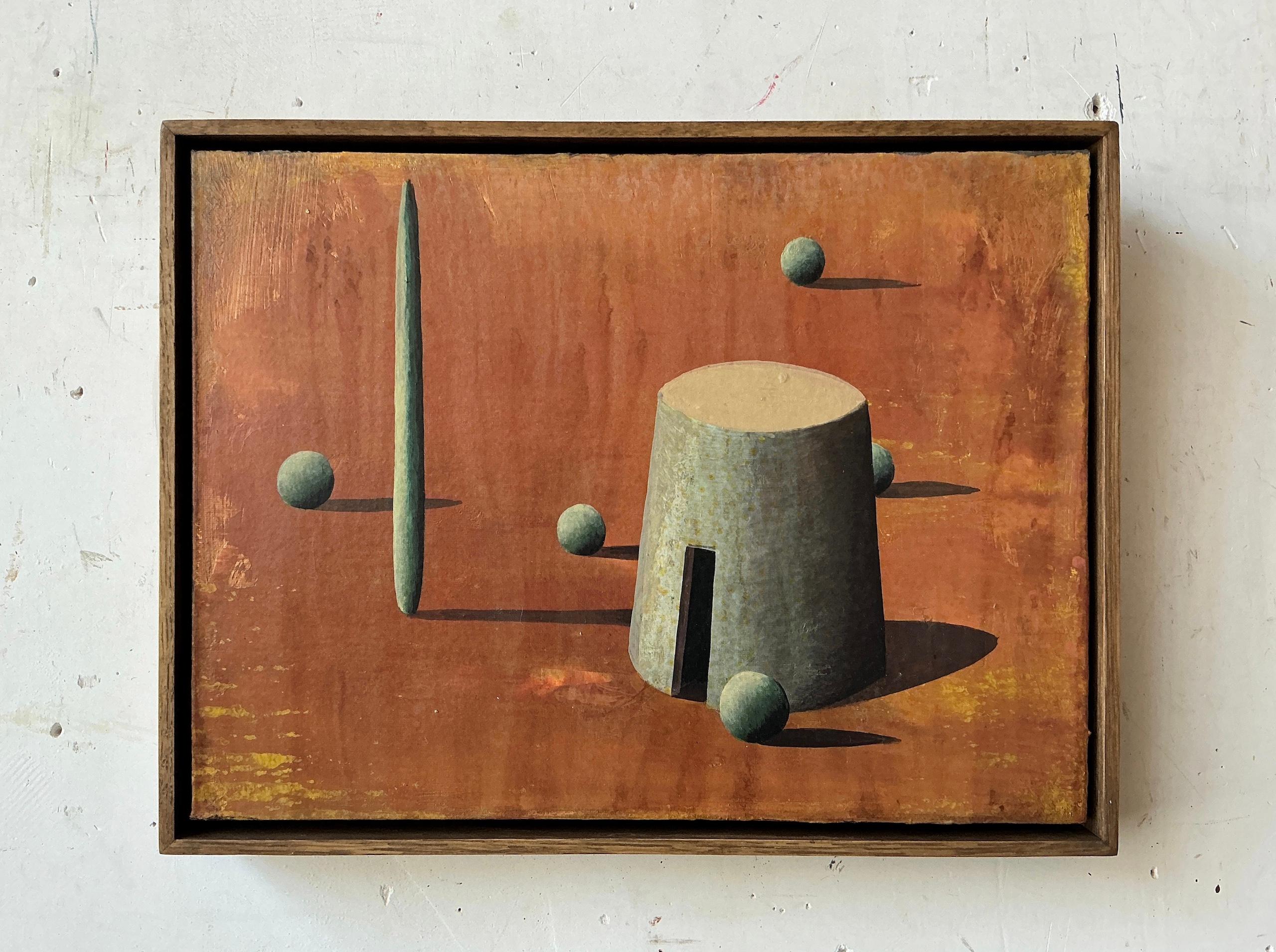 Turm 5 von Ramon Enrich - Zeitgenössische geometrische Landschaftsmalerei, Orangetöne im Angebot 1