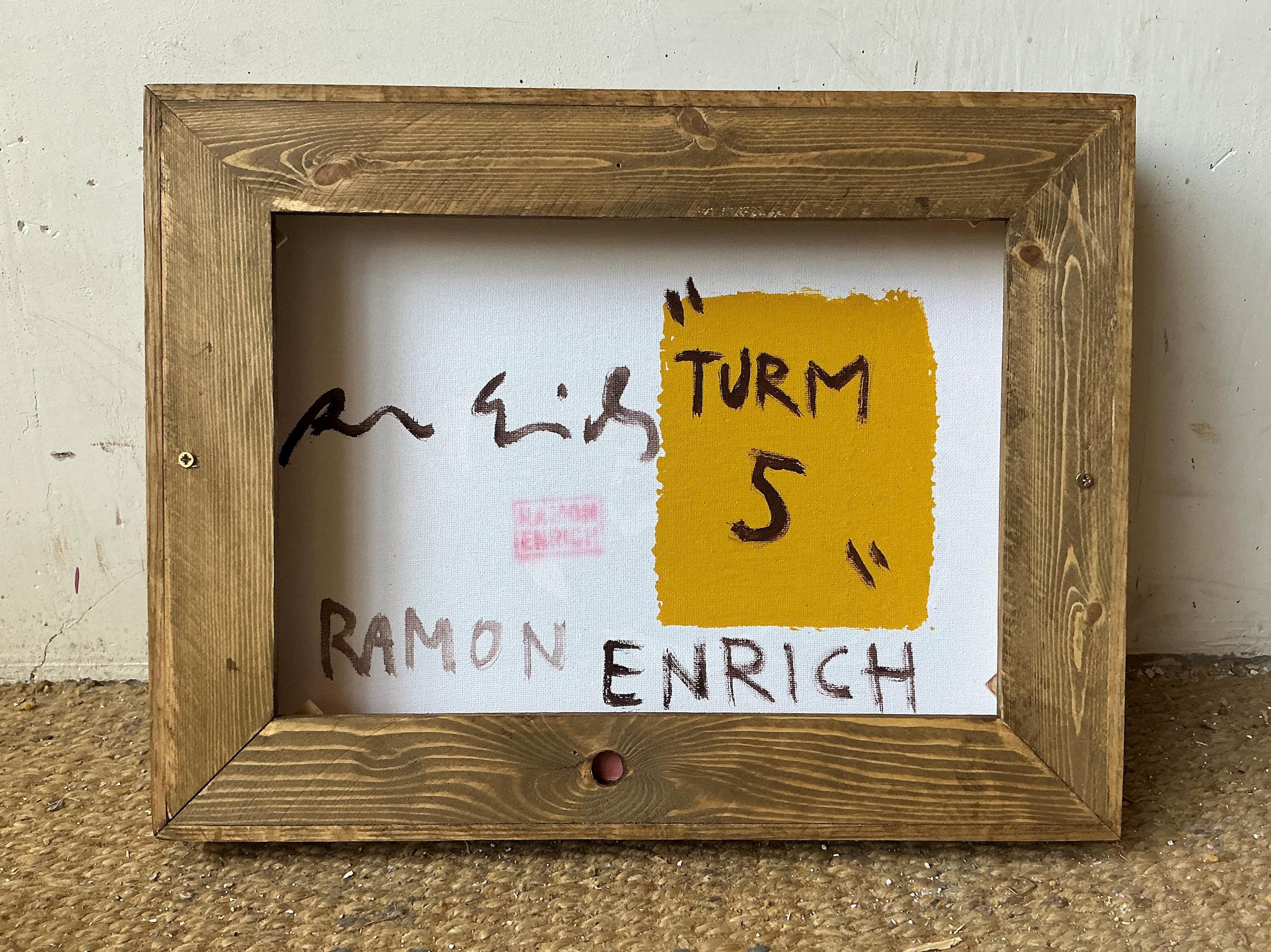 Turm 5 von Ramon Enrich - Zeitgenössische geometrische Landschaftsmalerei, Orangetöne im Angebot 6