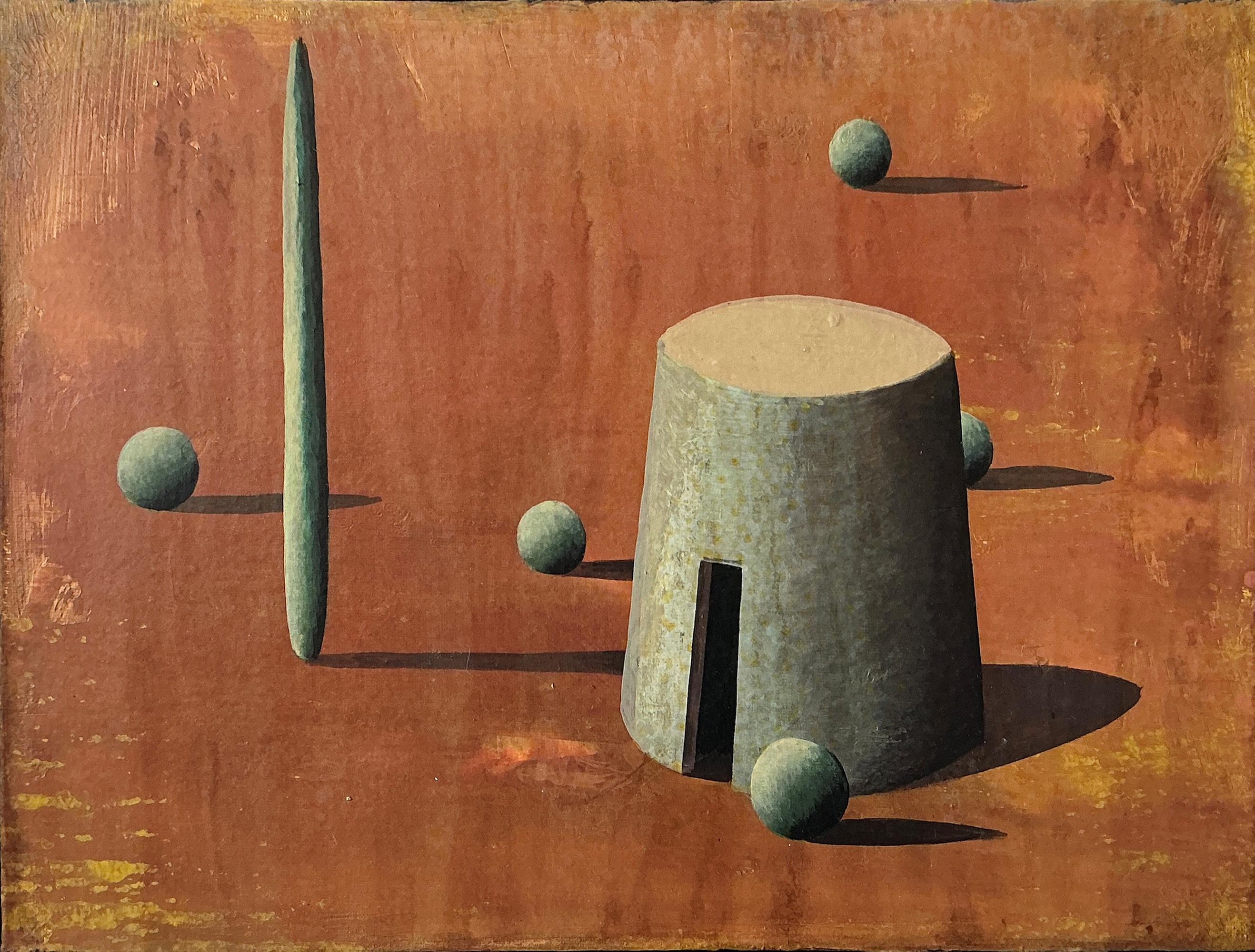 Turm 5 von Ramon Enrich - Zeitgenössische geometrische Landschaftsmalerei, Orangetöne