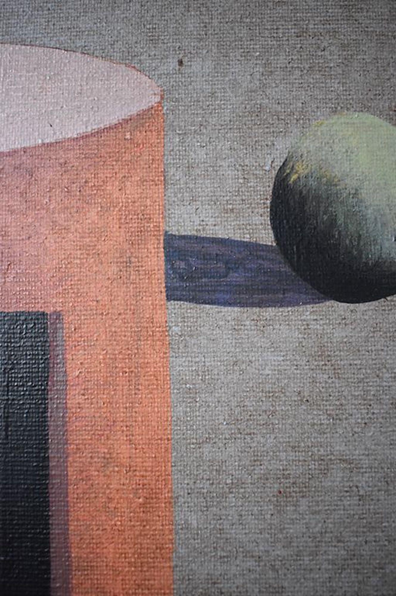 Turm K by Ramon Enrich - Geometric landscape painting, acrylic on canvas, grey For Sale 3