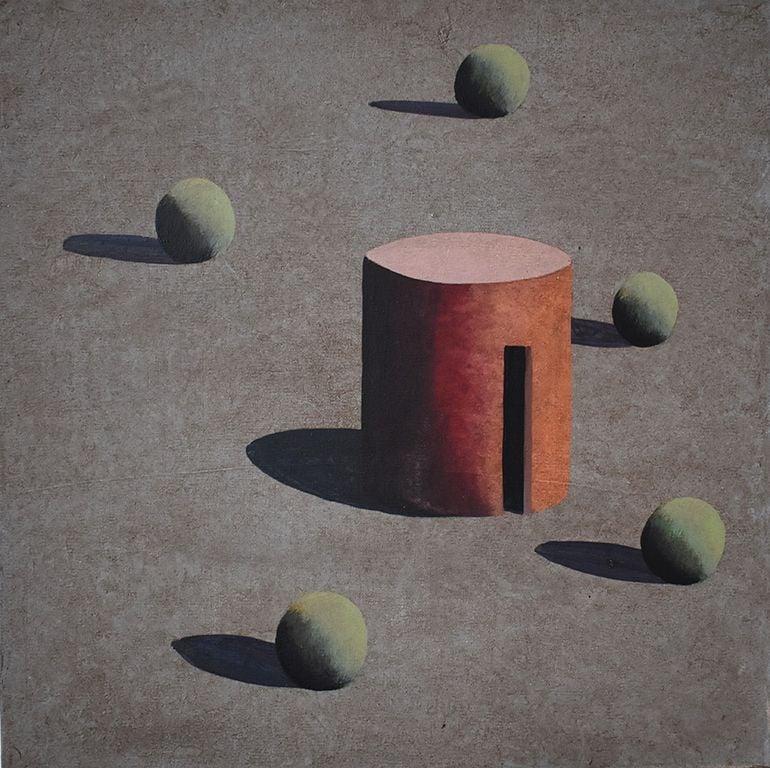 Turm K is a unique acrylic on canvas painting by contemporary artist Ramon Enrich, dimensions are 50 × 50 cm (19.7 × 19.7 in). 
The artwork is signed, sold unframed and comes with a certificate of authenticity. 

Ramon Enrich harnesses his passion