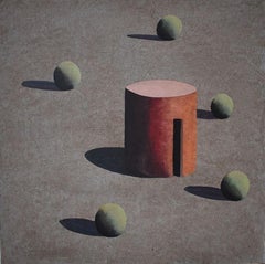 Turm K by Ramon Enrich - Geometric landscape painting, acrylic on canvas, grey