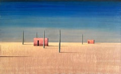 UON 02 by Ramon Enrich - Contemporary geometric landscape painting, blue, beige