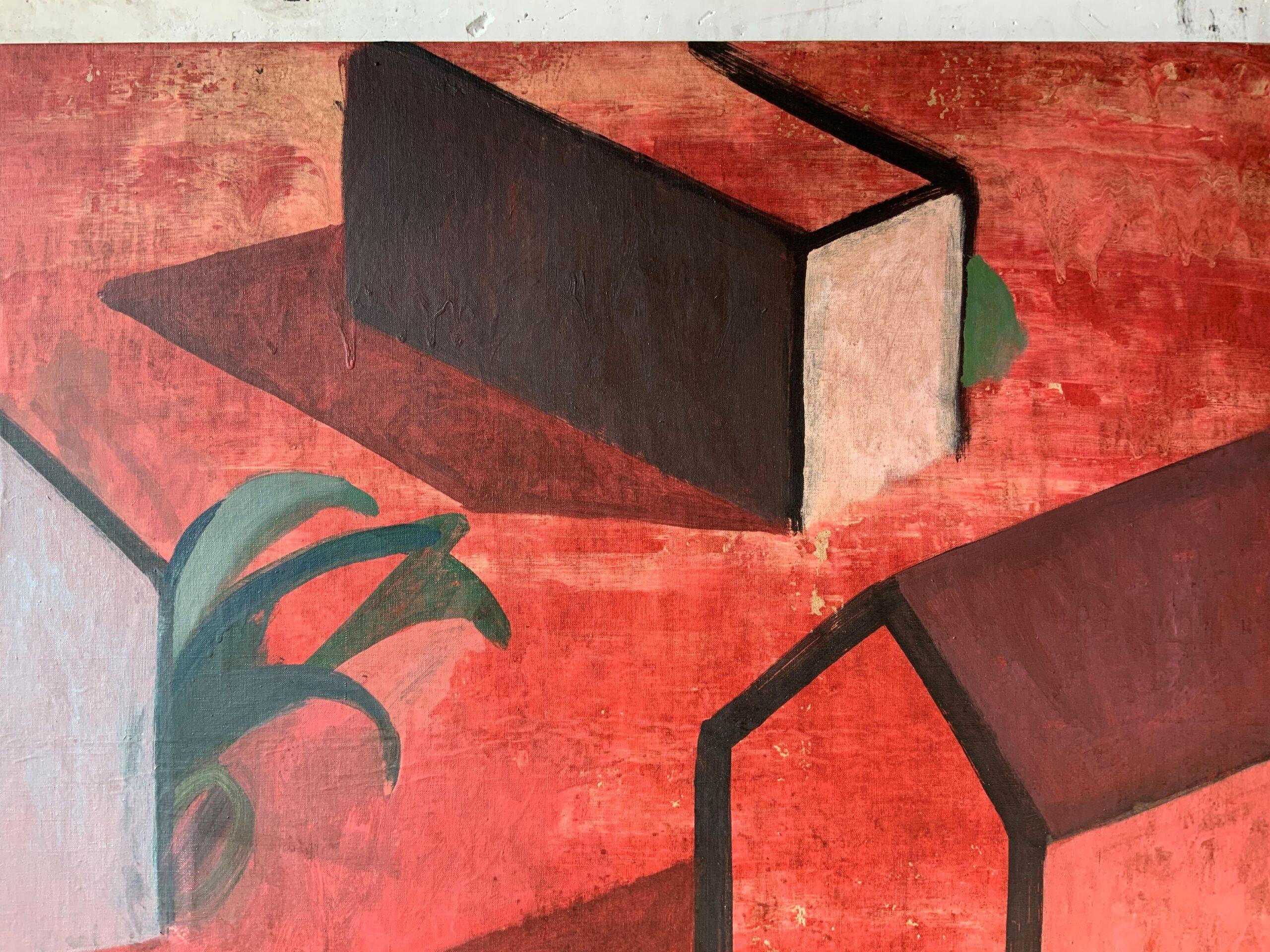 AMON par Ramon Enrich - Peinture géométrique contemporaine de paysage, tons rouges, arbre en vente 2