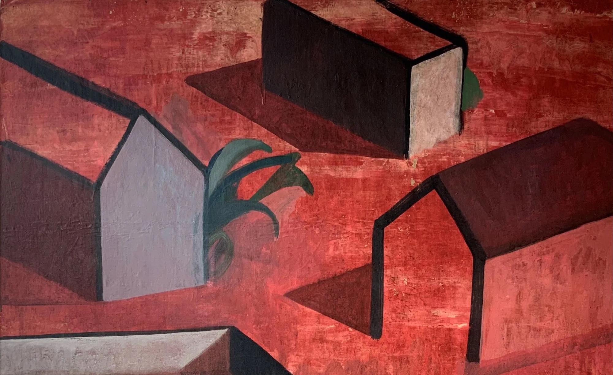 AMON par Ramon Enrich - Peinture géométrique contemporaine de paysage, tons rouges, arbre en vente 7