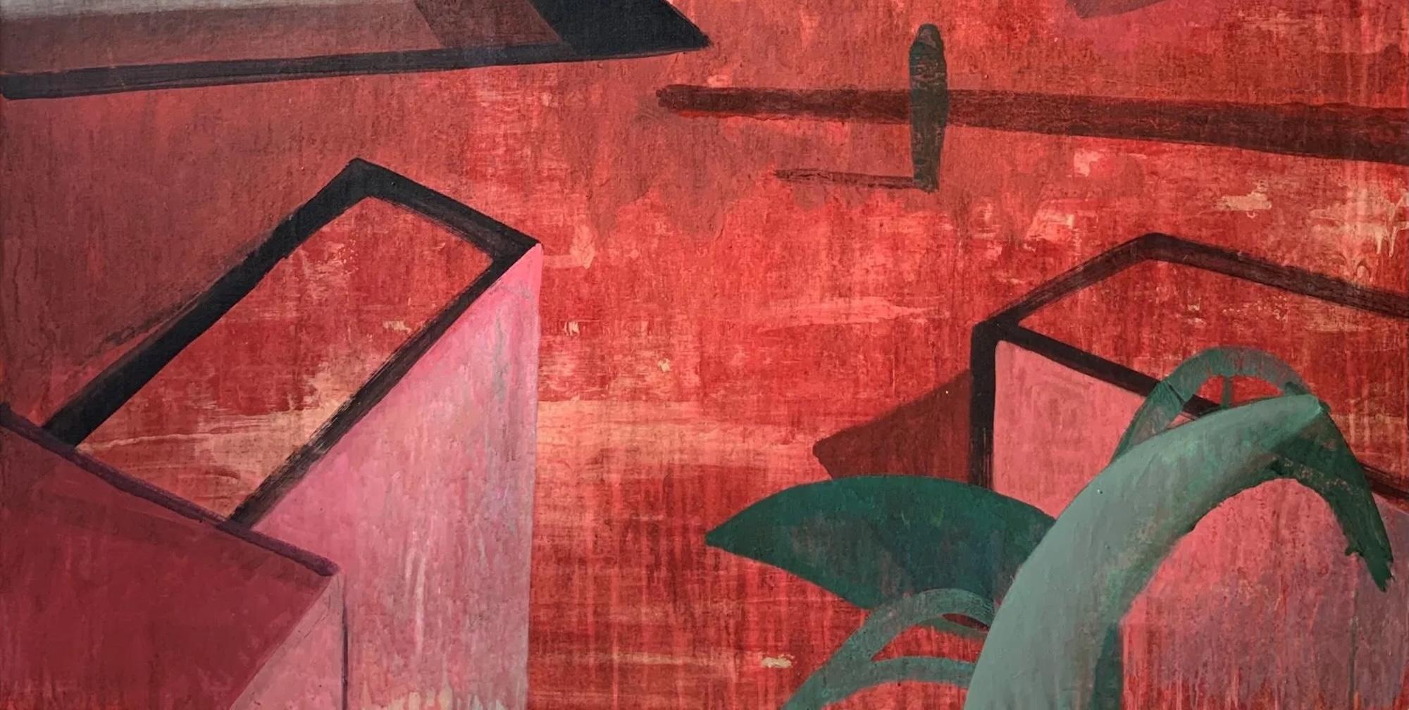 AMON par Ramon Enrich - Peinture géométrique contemporaine de paysage, tons rouges, arbre en vente 8