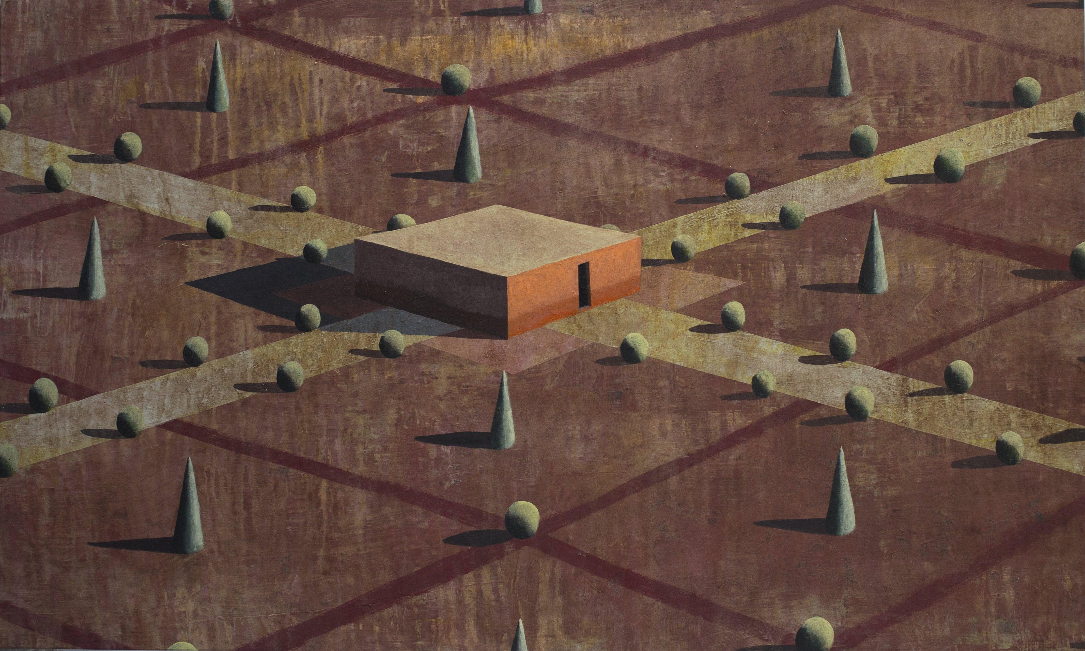 Villa Rosso - Contemporary Geometric Landscape Painting