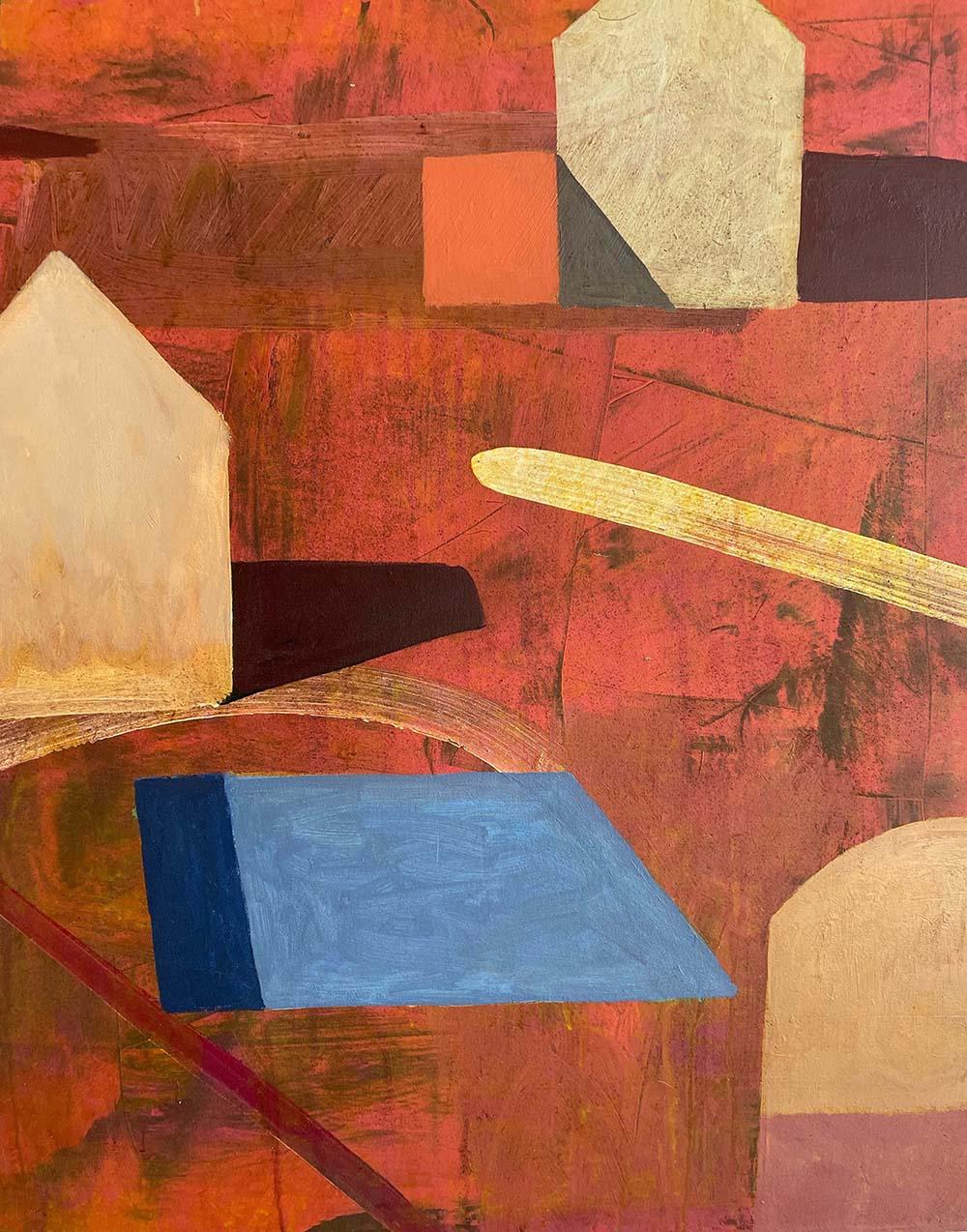 VILLAGE ROUGE by Ramon Enrich - Contemporary painting, landscape, architecture For Sale 2