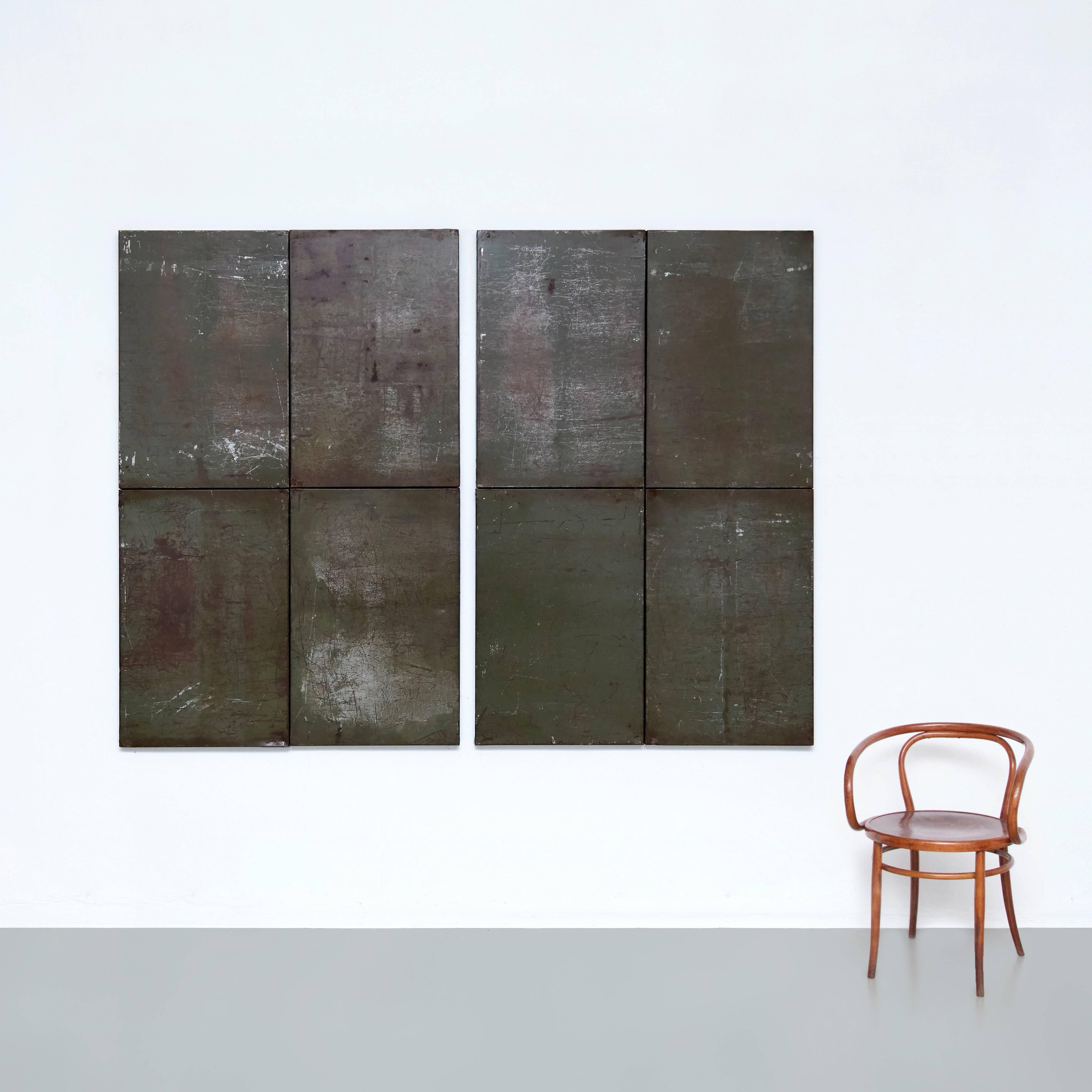 Ramon Horts, Minimalism large artwork diptych.

Measures: 120cm W x 180 cm H each one.

Sturctures of metal compositions made in Barcelona, circa 2016. For a solo exhibition.
Signed by himself in engraving punch.

Scraped metal, rusted and