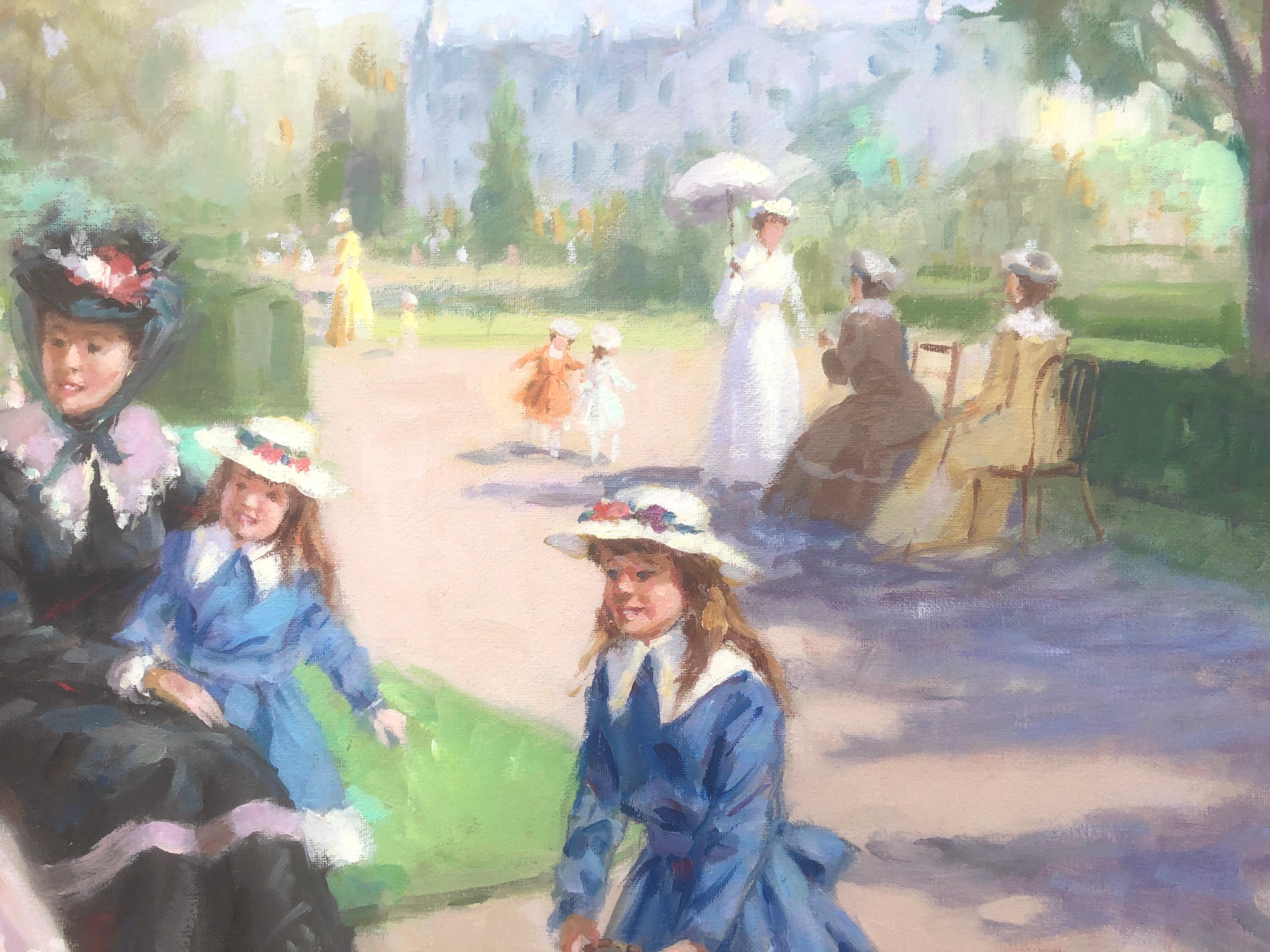 women in the park oil on canvas painting For Sale 3