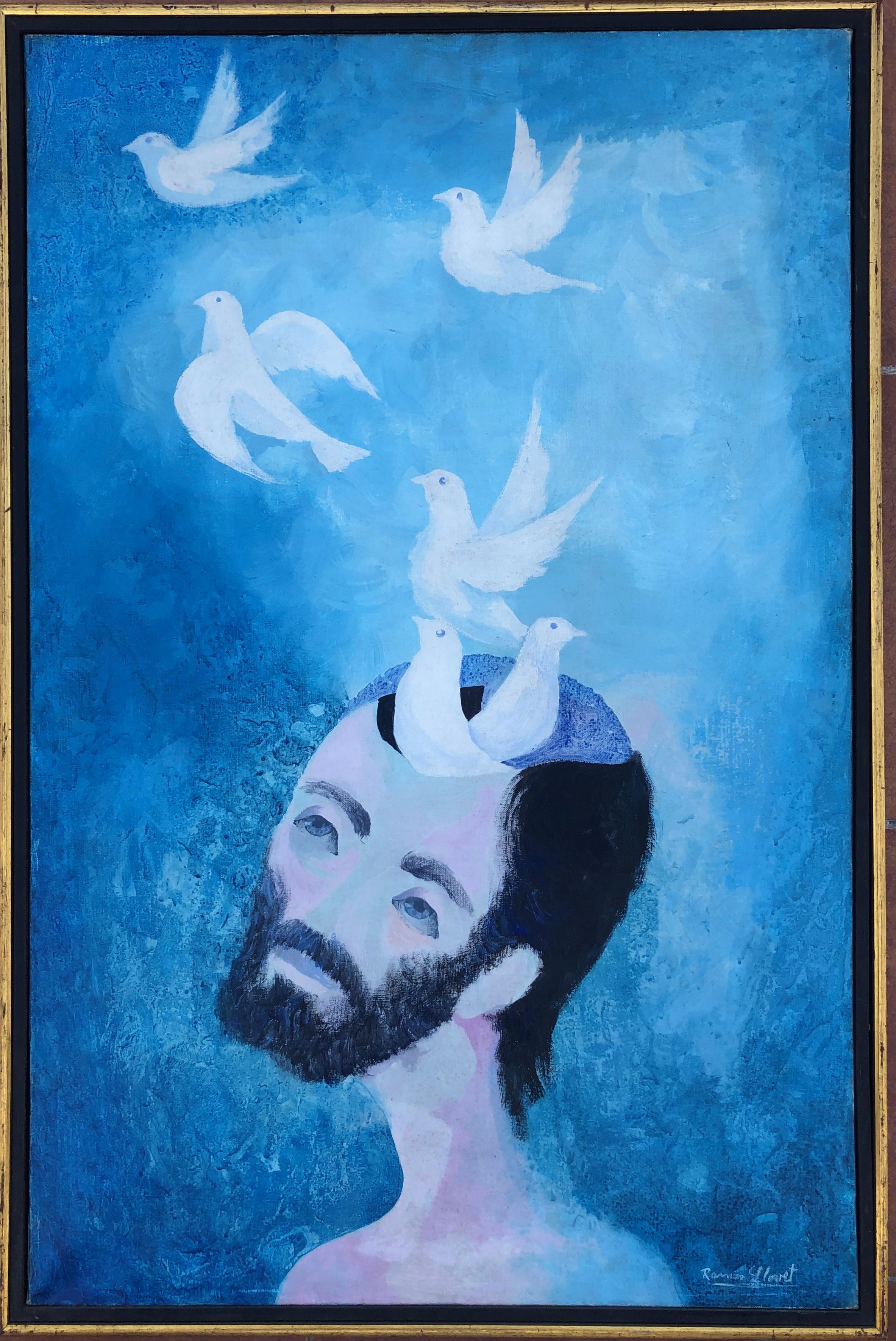 Sognatore olio su tela pittura surrealista - Painting di Ramon Llovet Miserol