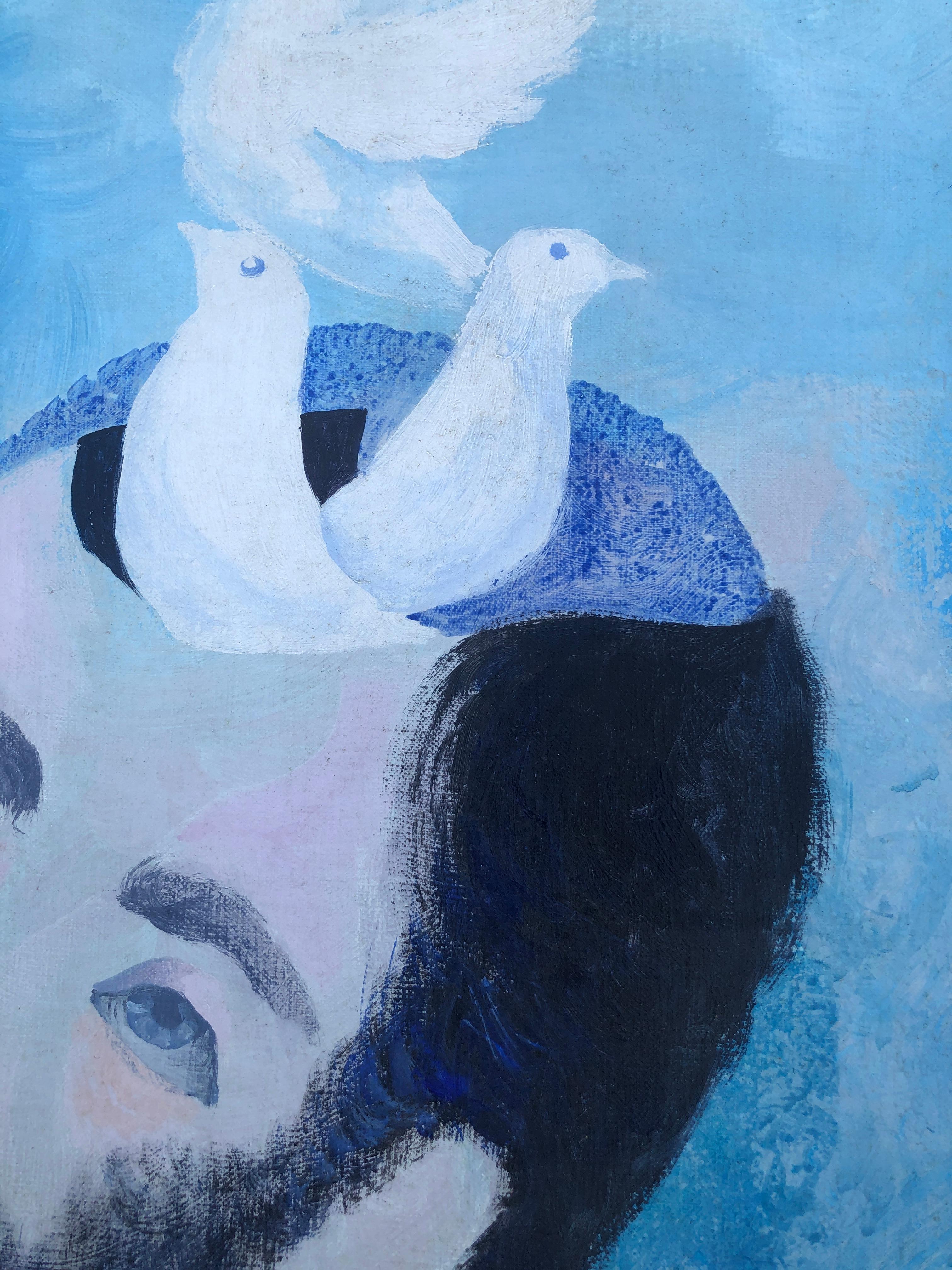 Sognatore olio su tela pittura surrealista - Animal Painting Blu di Ramon Llovet Miserol