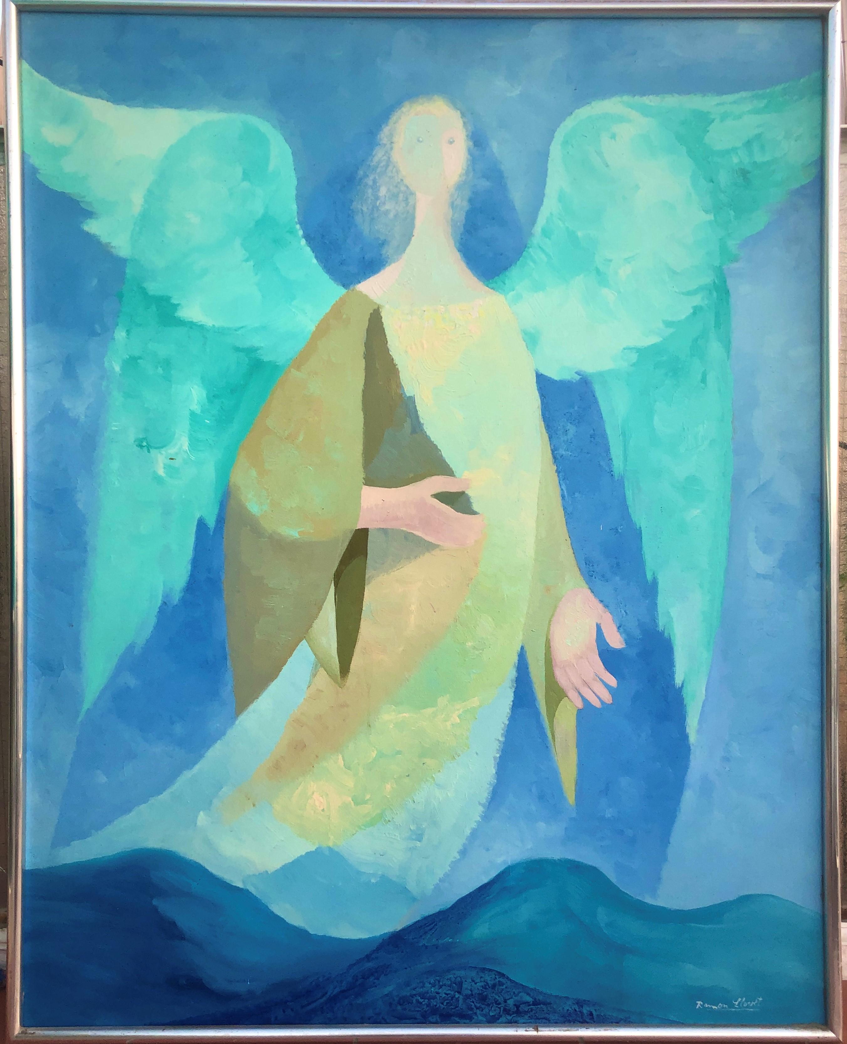 The Angel oil on canvas painting surrealist - Painting by Ramon Llovet Miserol